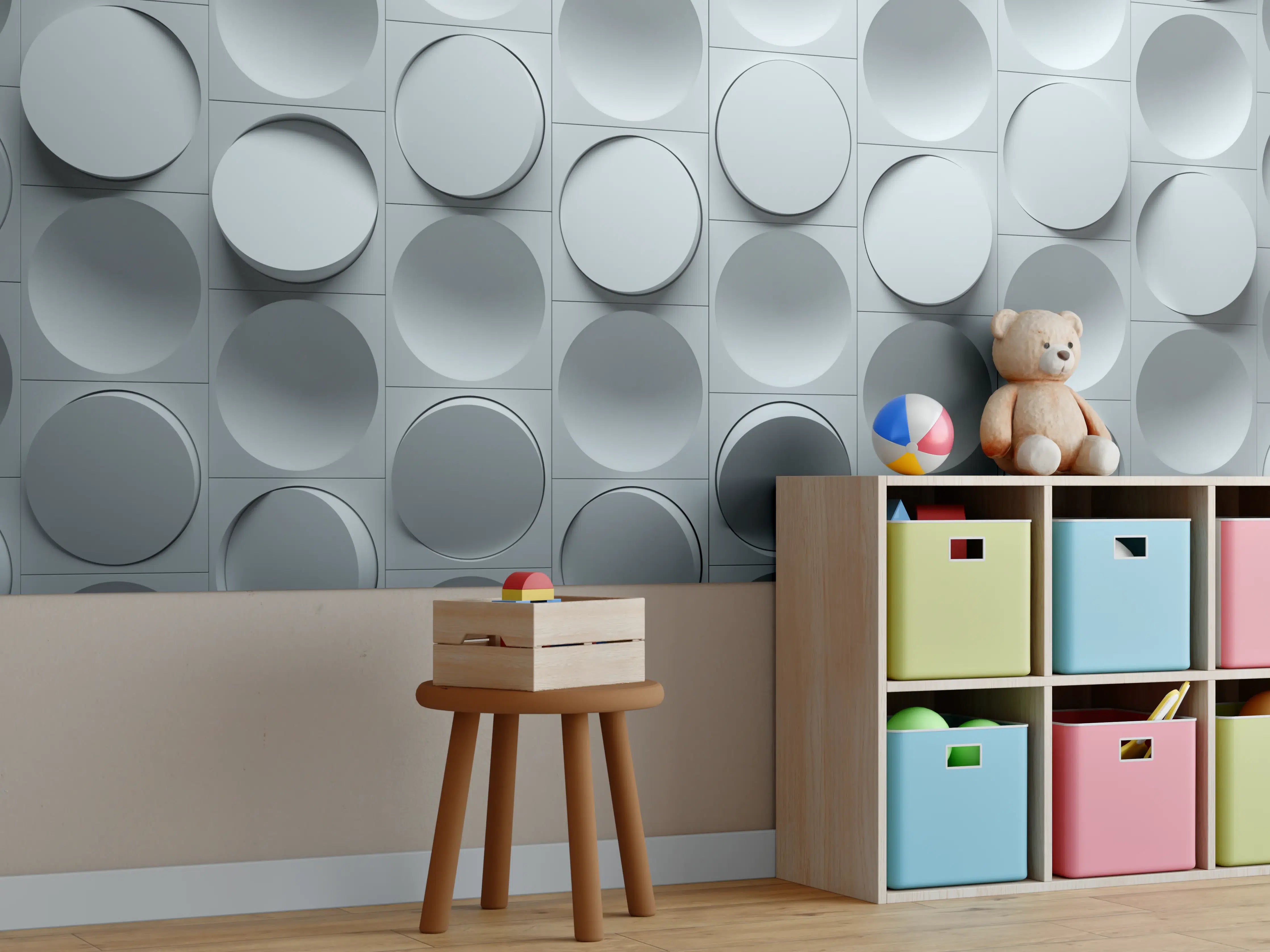 Kinderzimmer Wandgestaltung - Moderne graue Wand mit 3D-Design