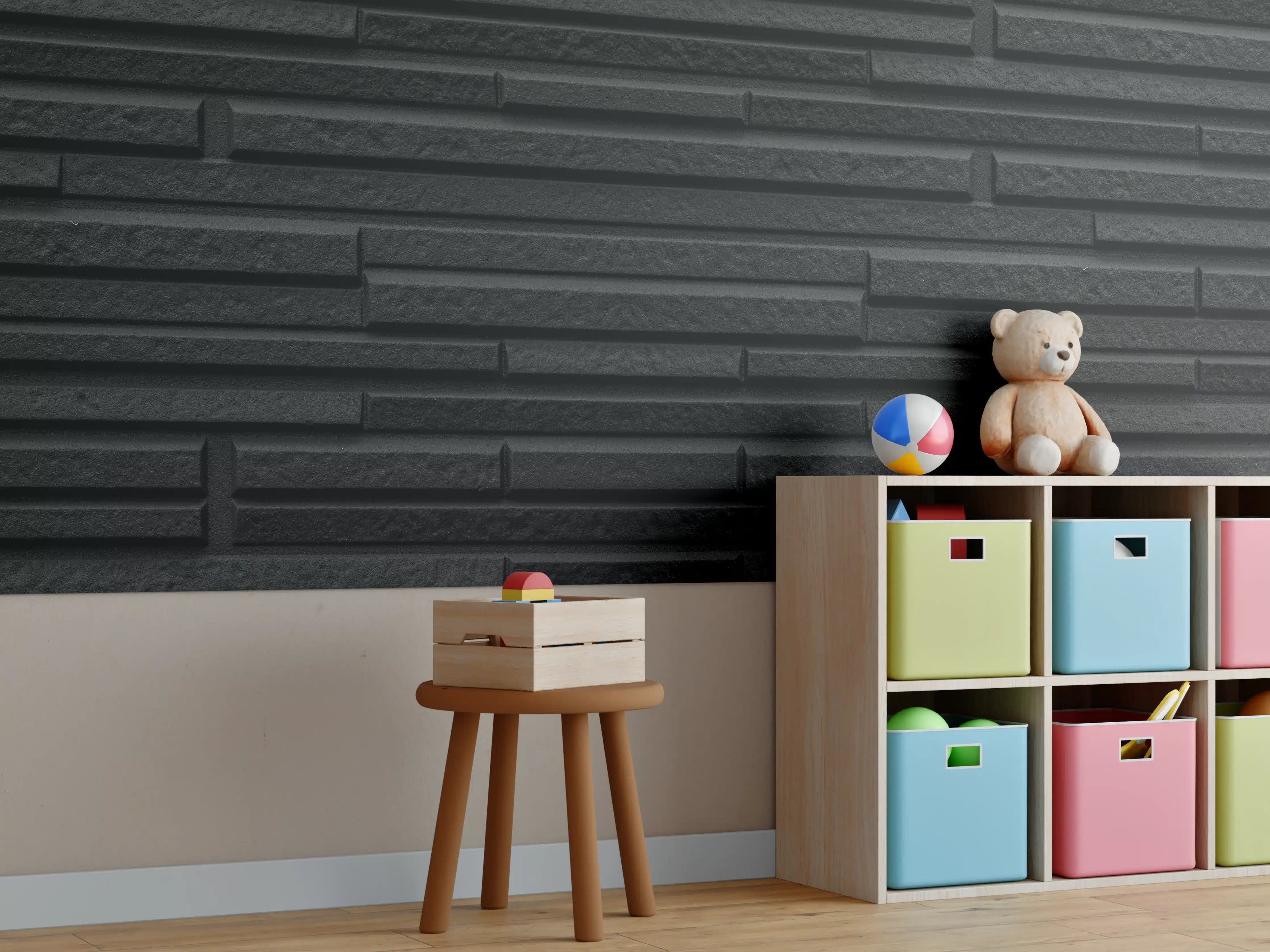 Kinderzimmer Wandgestaltung - Moderne schwarze Steindwand