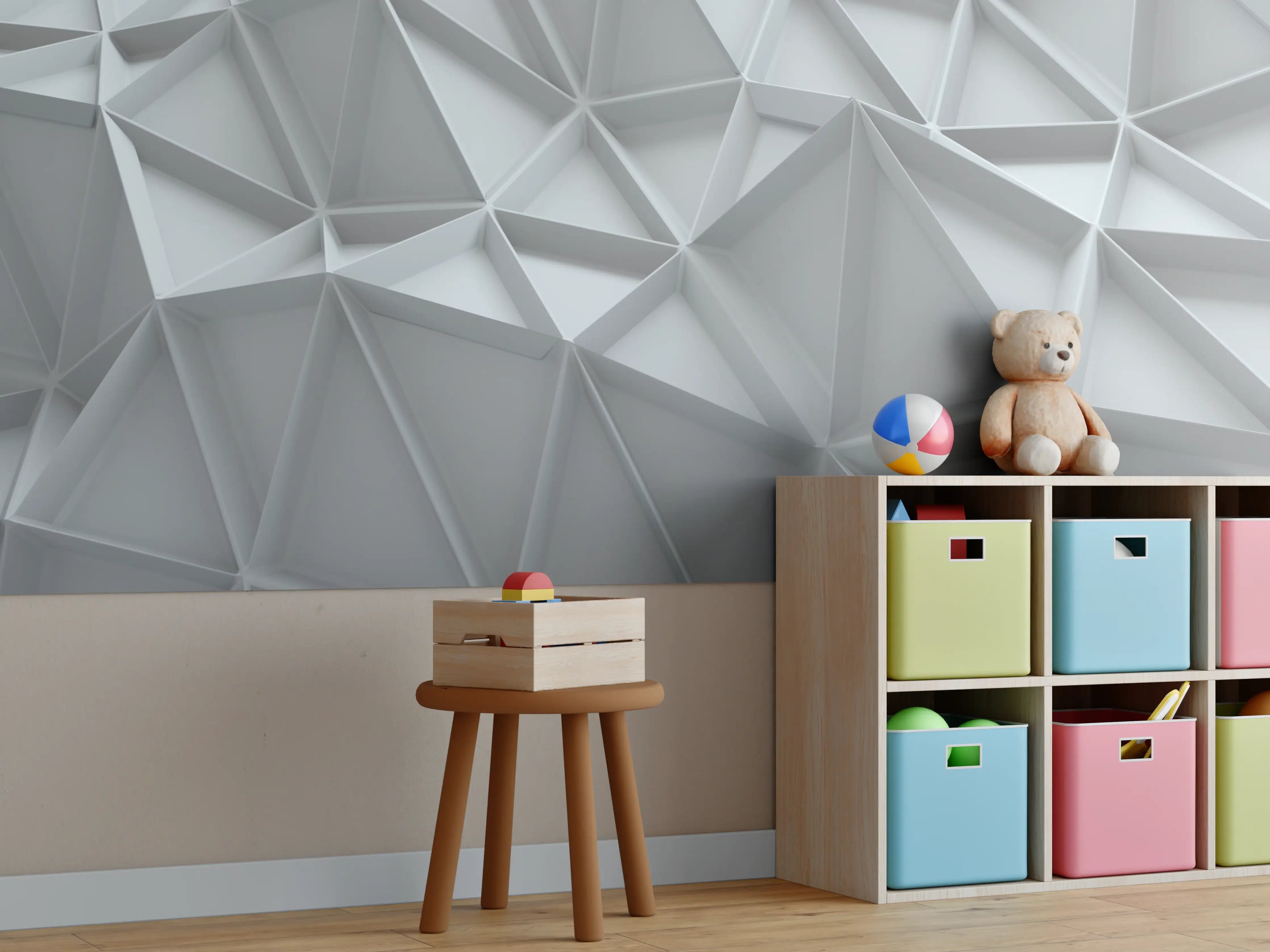 Kinderzimmer Wandgestaltung - Moderne weiße 3D-Wandstruktur