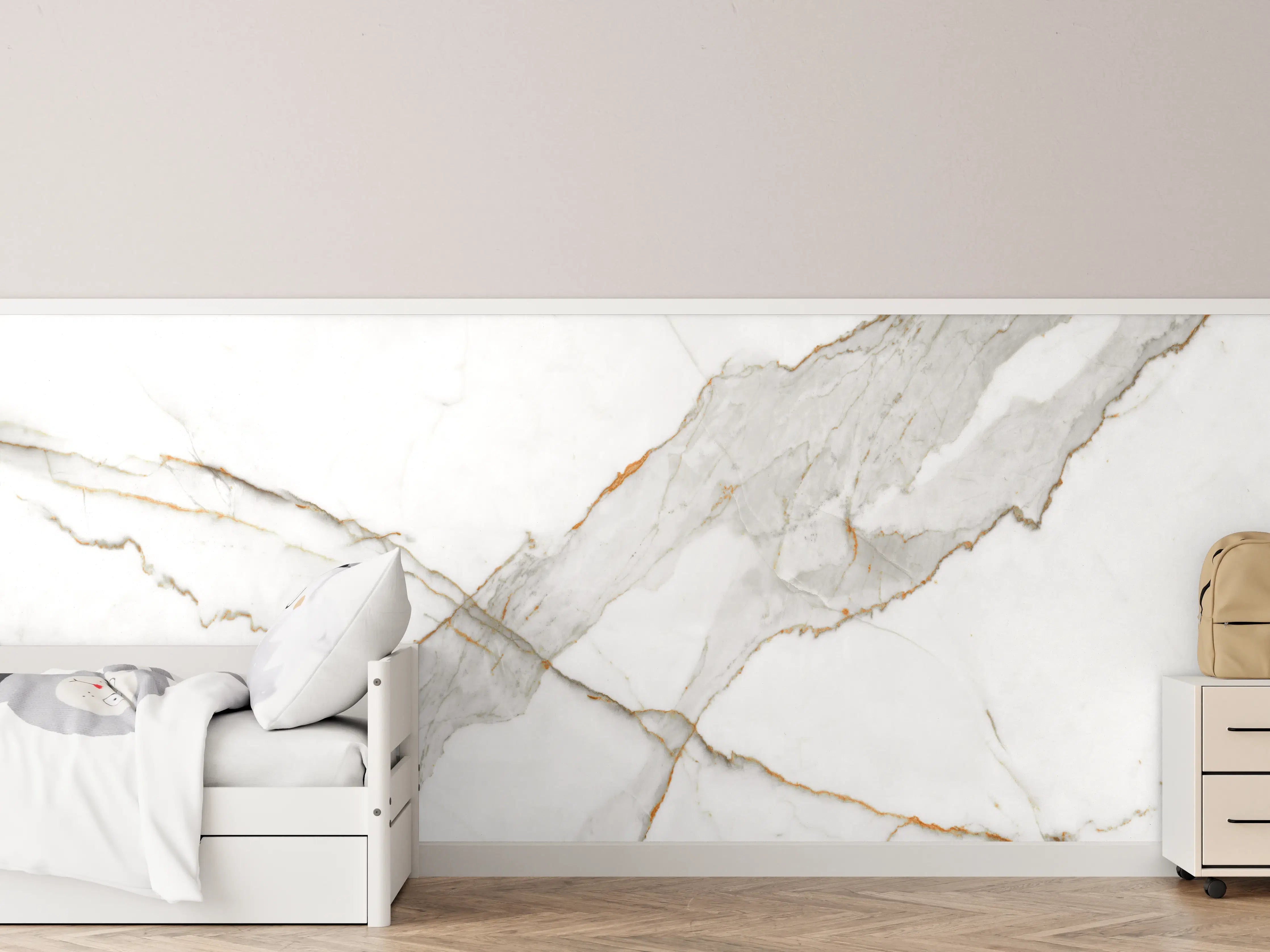 Kinderzimmer Wandgestaltung - Moderner Weiß-Grauer Marmor