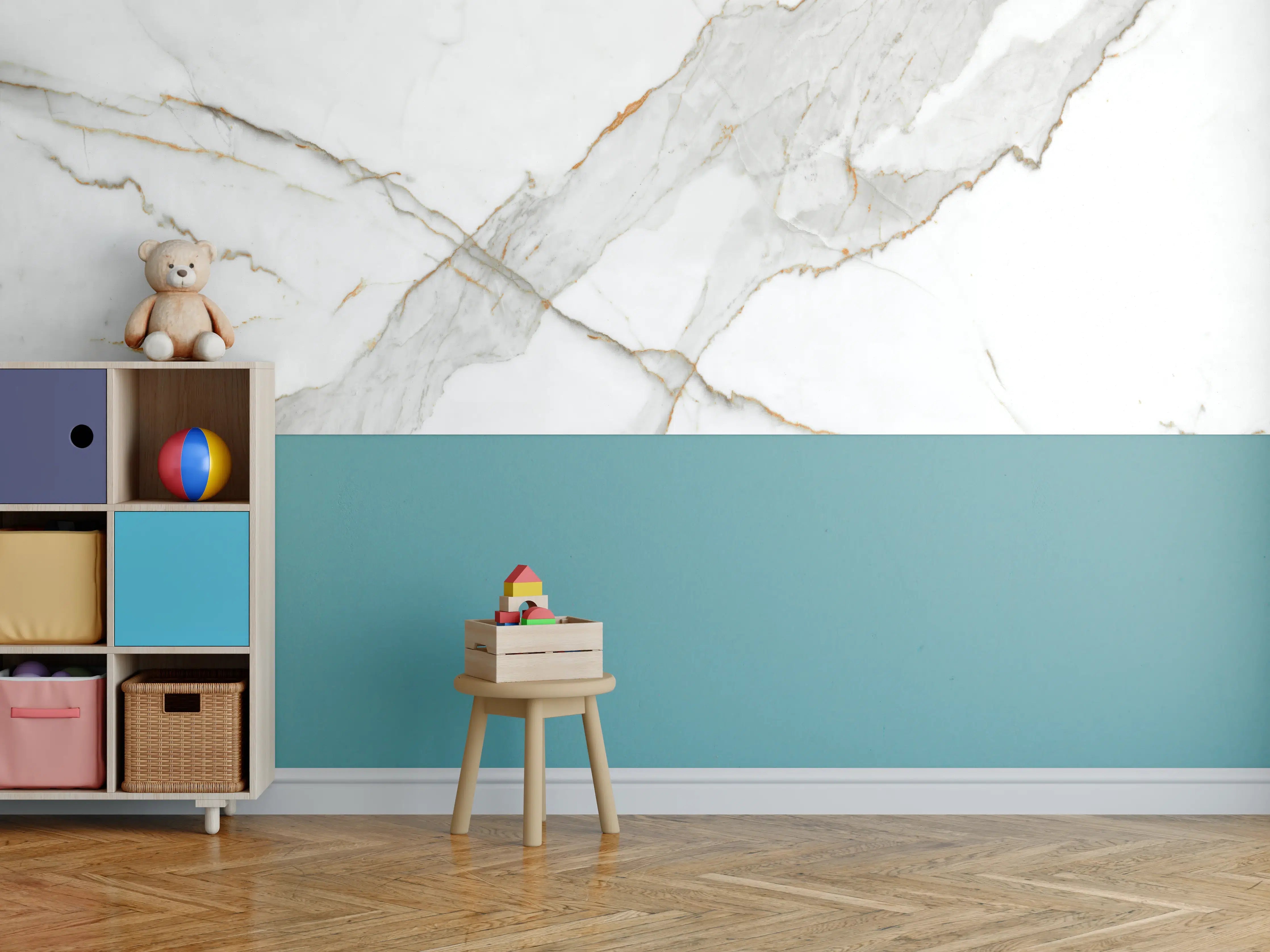 Kinderzimmer Wandgestaltung - Moderner Weiß-Grauer Marmor