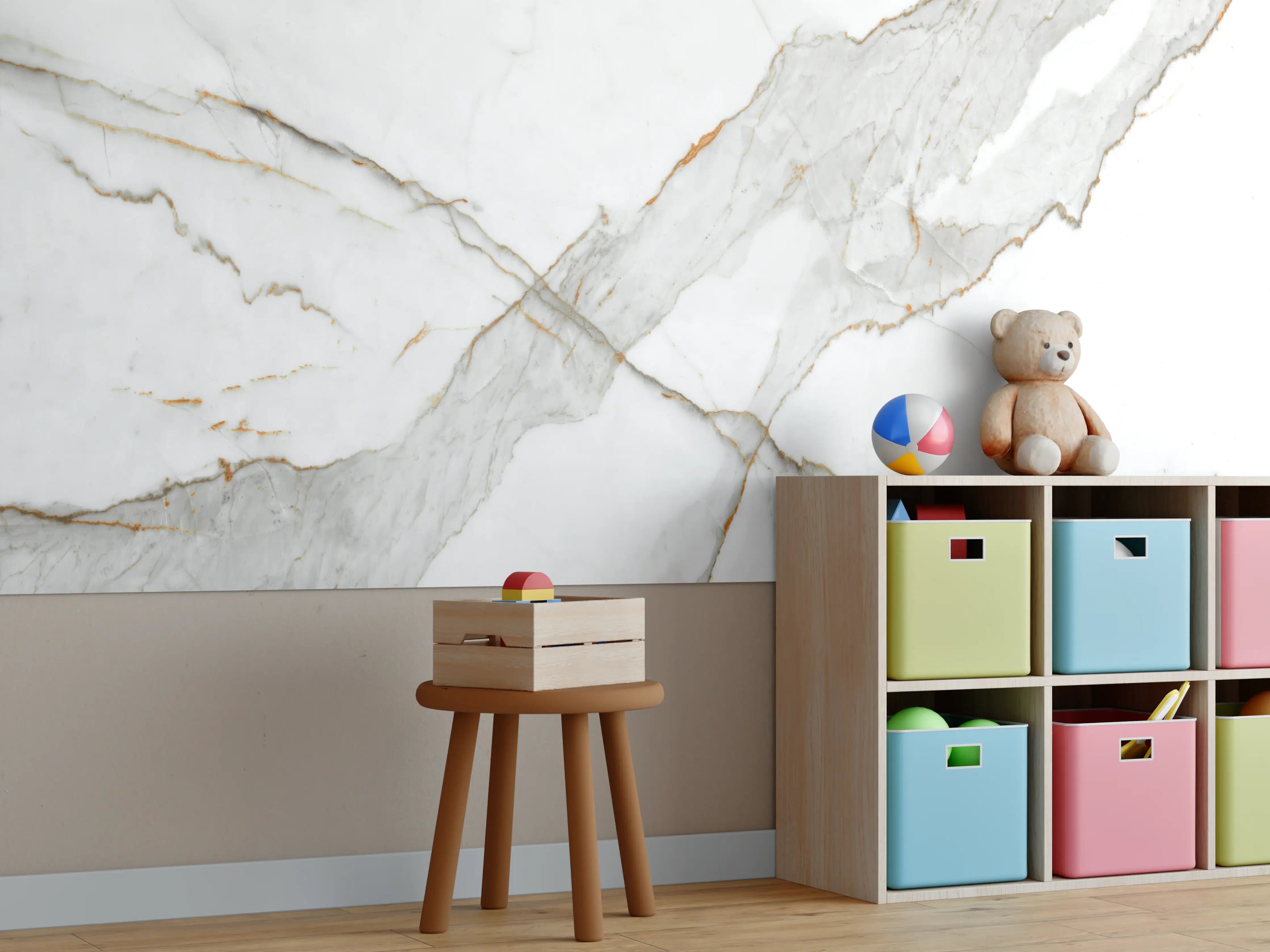 Kinderzimmer Wandgestaltung - Moderner Weiß-Grauer Marmor