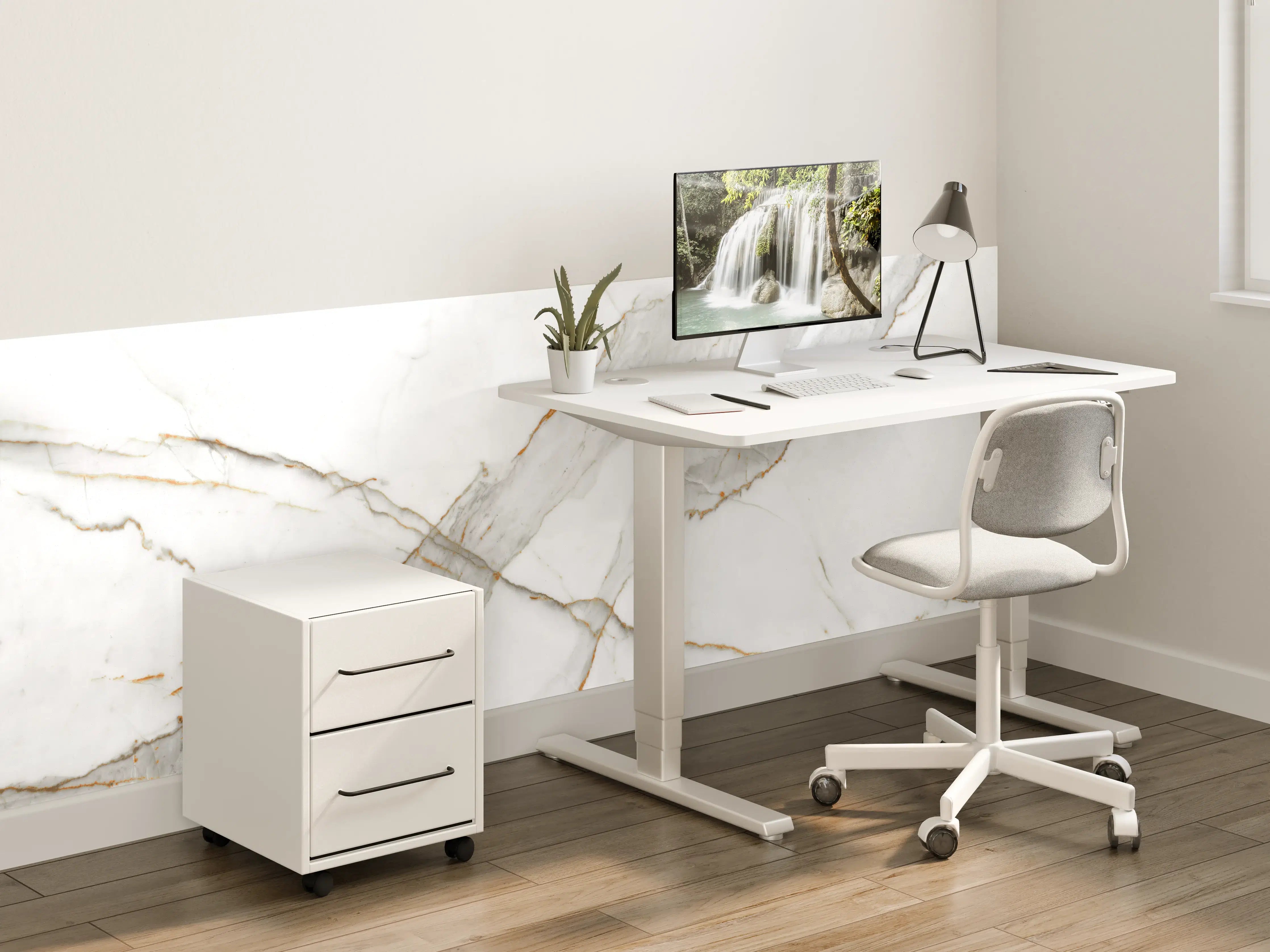 Kinderzimmer Wandgestaltung - Moderner Weiß-Grauer Marmor