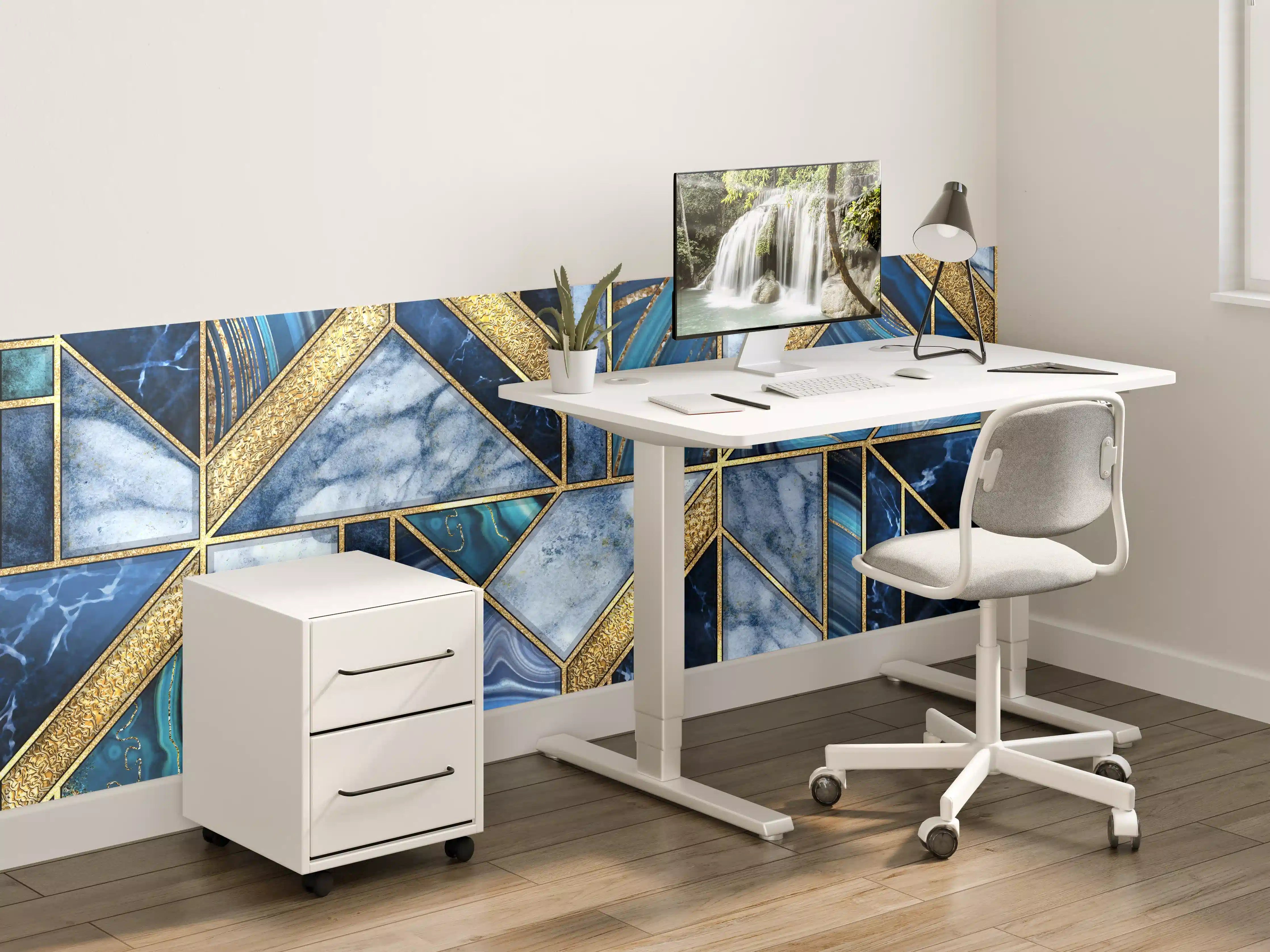 Kinderzimmer Wandgestaltung - Modernes Blau-Gold Mosaik