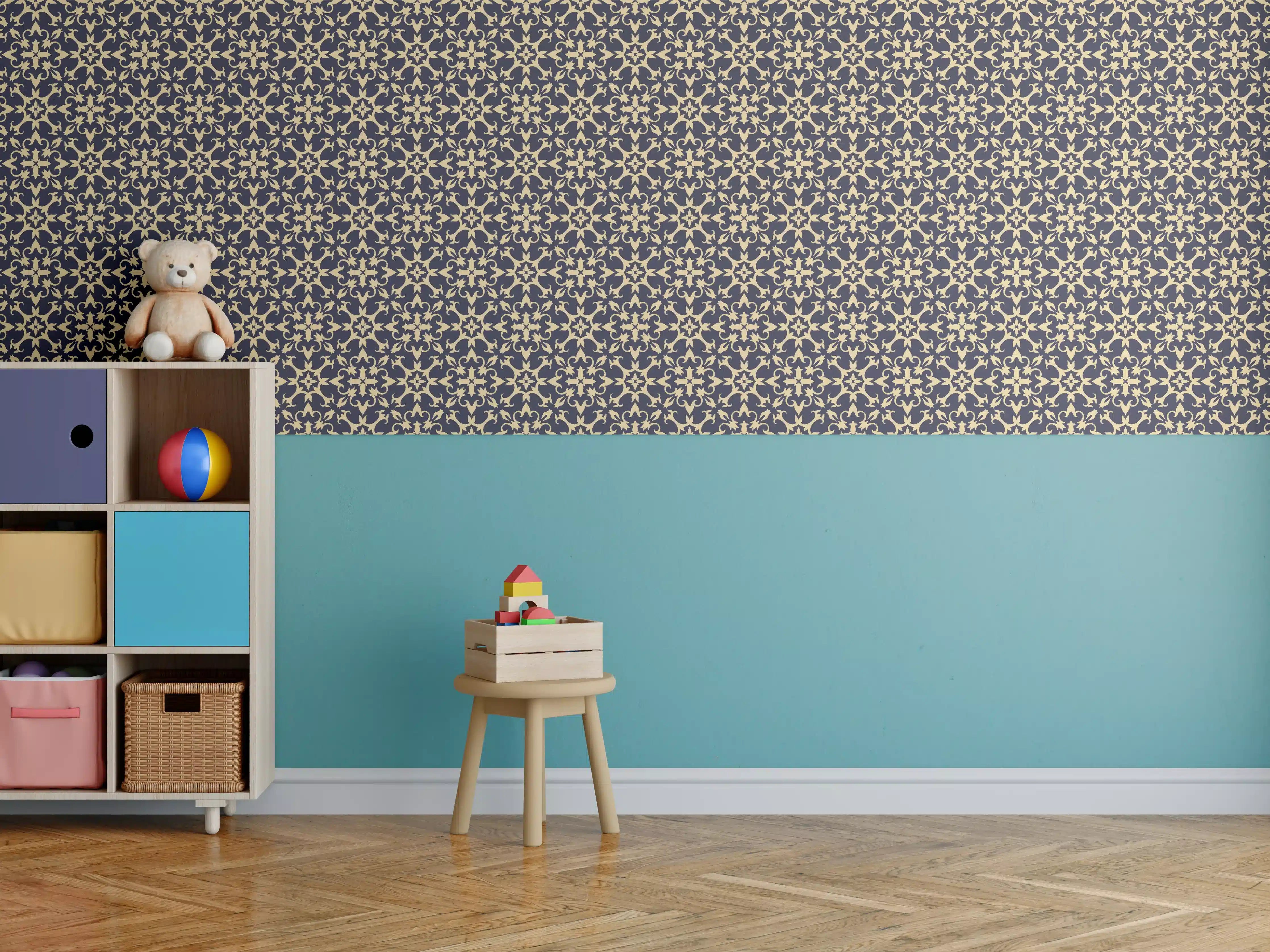 Kinderzimmer Wandgestaltung - Modernes Grau-Schwarz Muster