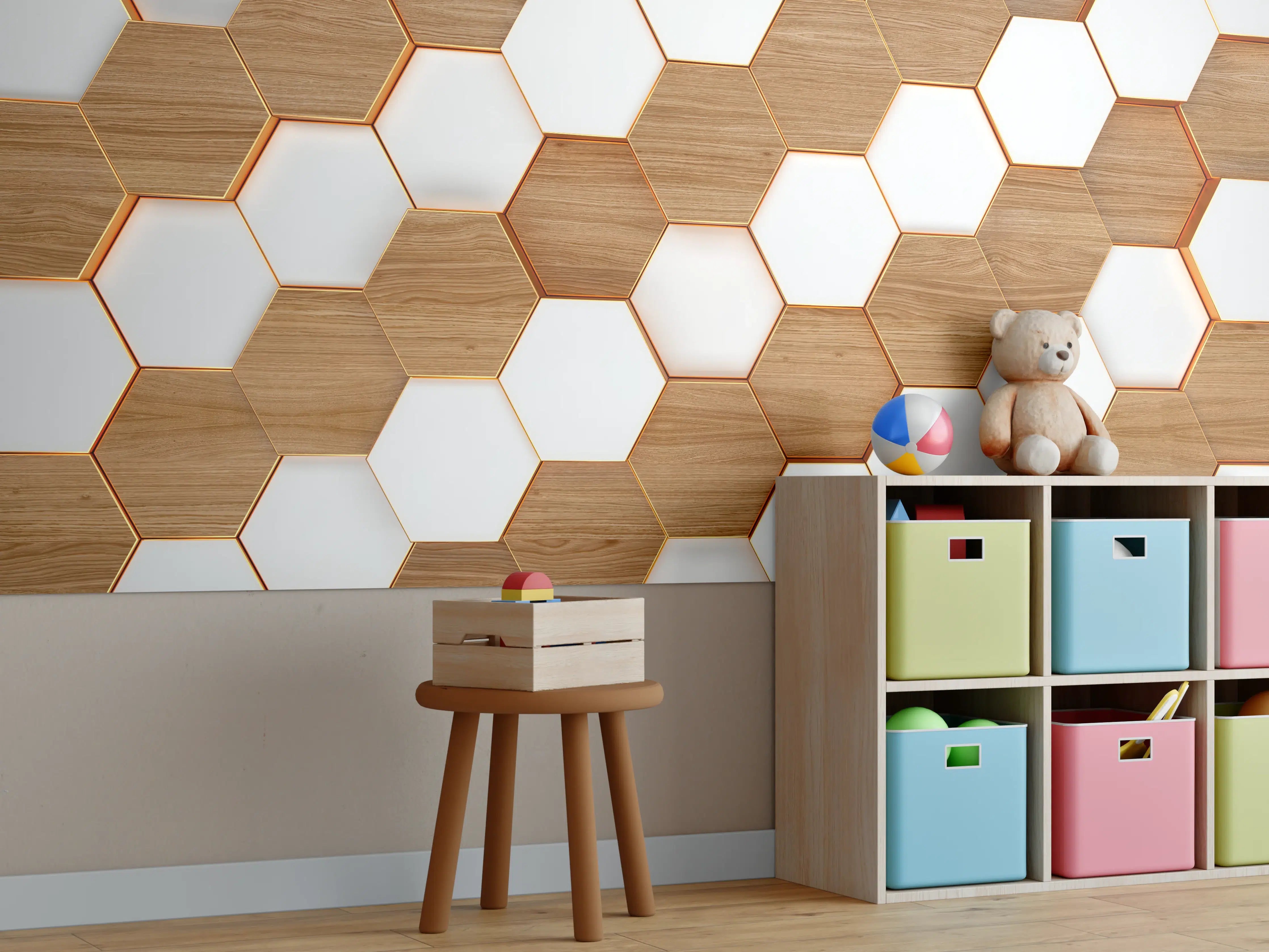 Kinderzimmer Wandgestaltung - Modernes Hexagon Muster Weiß
