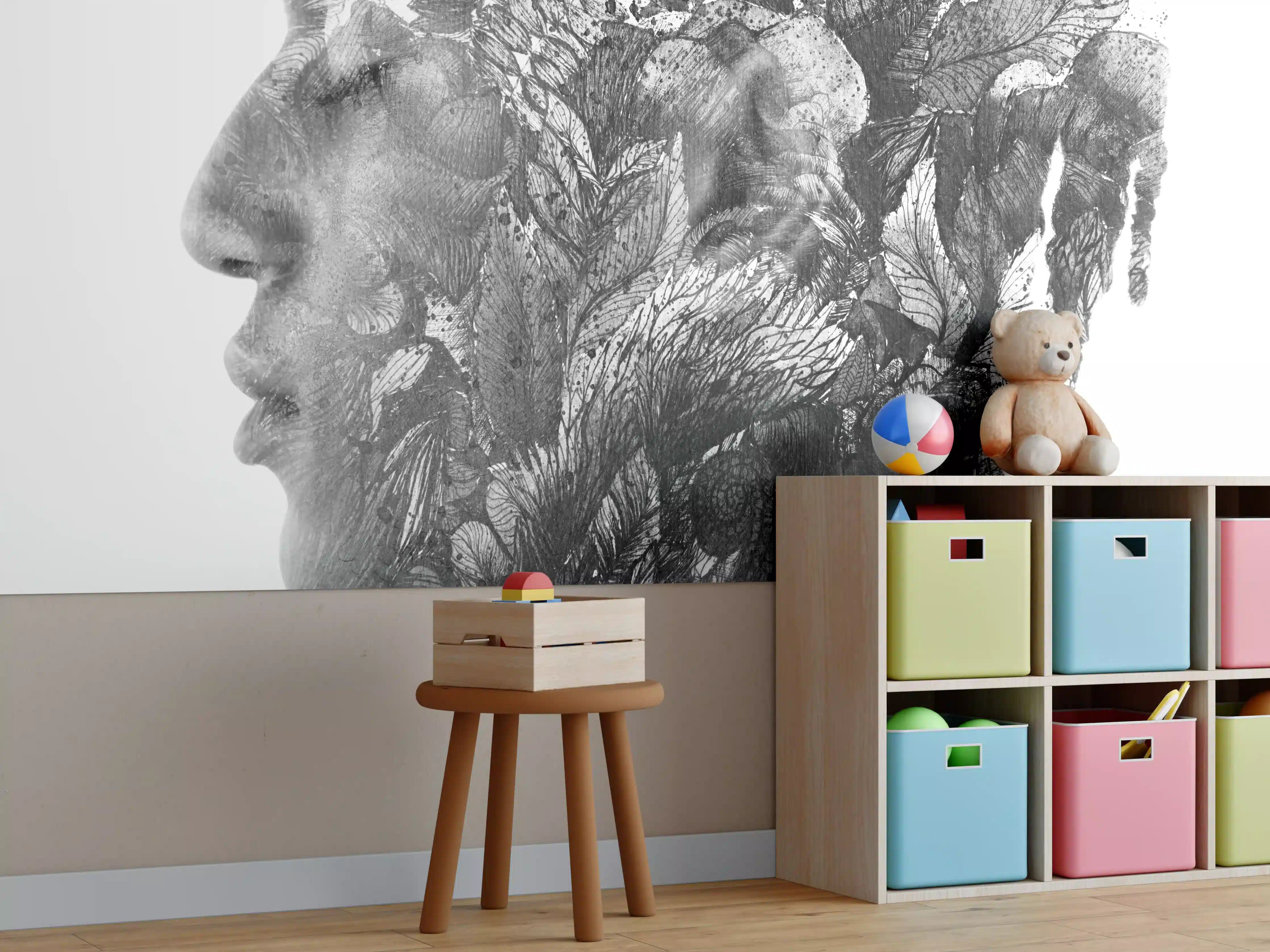 Kinderzimmer Wandgestaltung - Modernes Portrait in schwarz - weiß