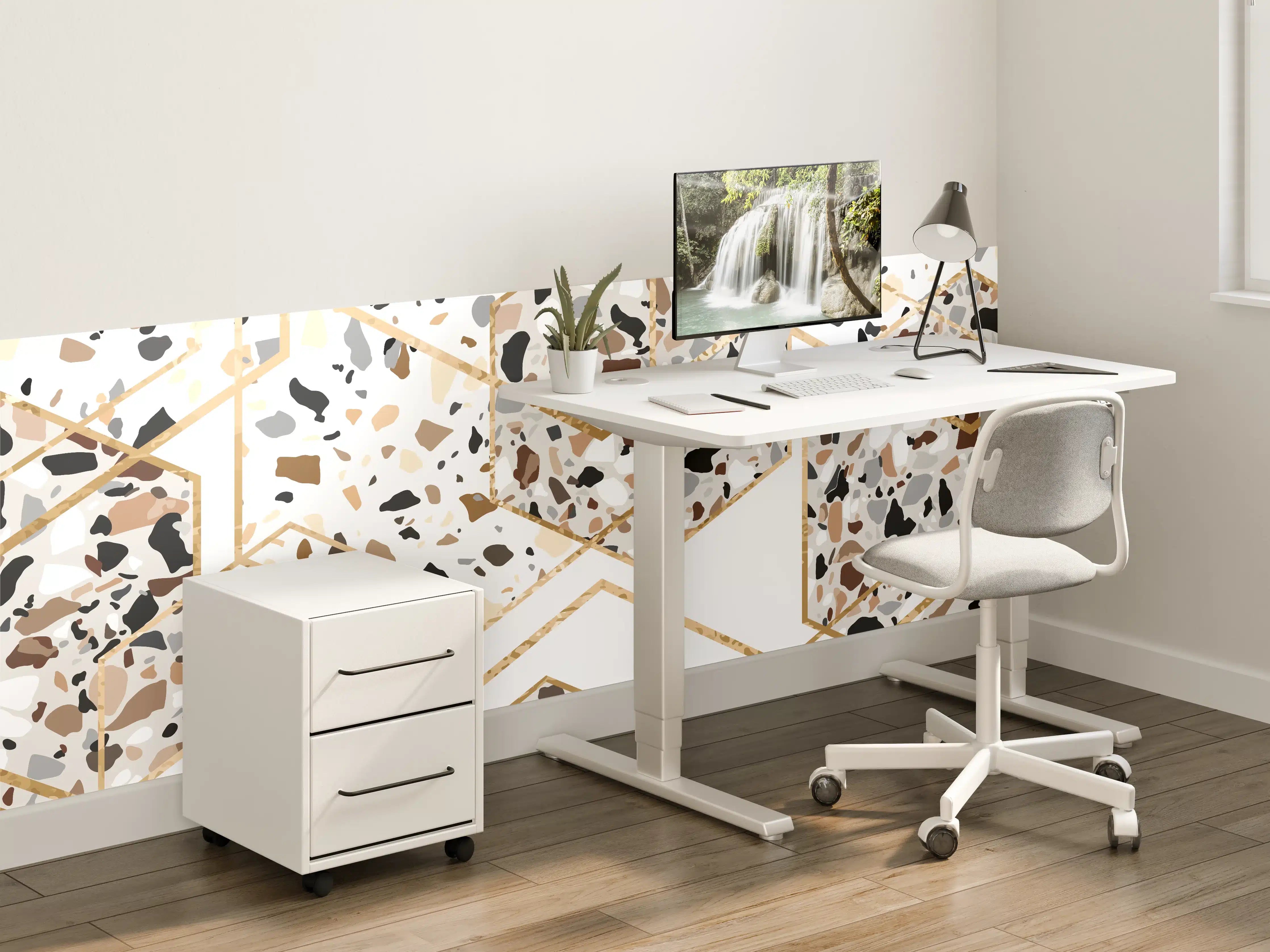 Kinderzimmer Wandgestaltung - Modernes Terrazzo-Gold-Muster
