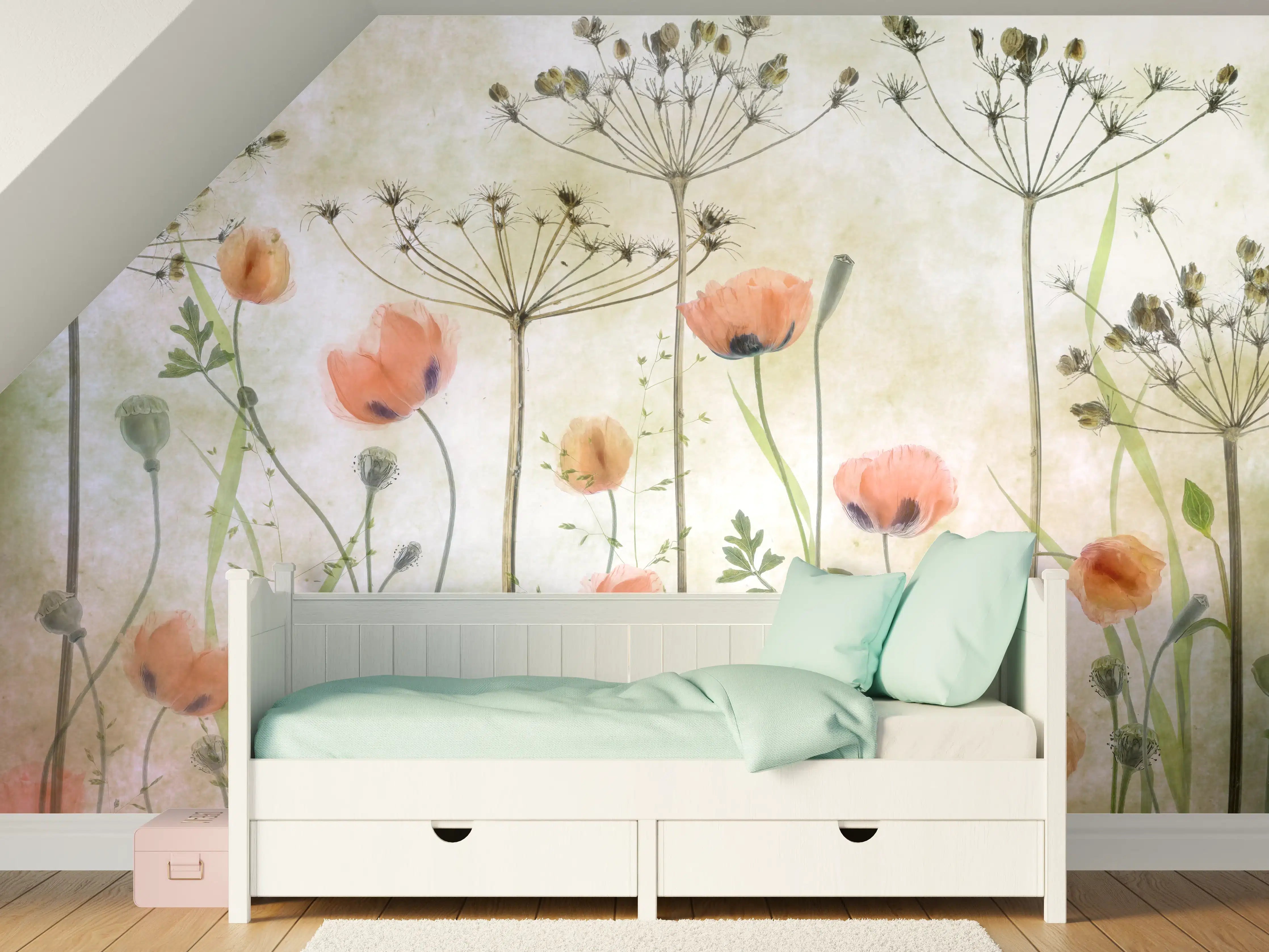 Kinderzimmer Wandgestaltung - Mohnblumen - Florale Zeichnung