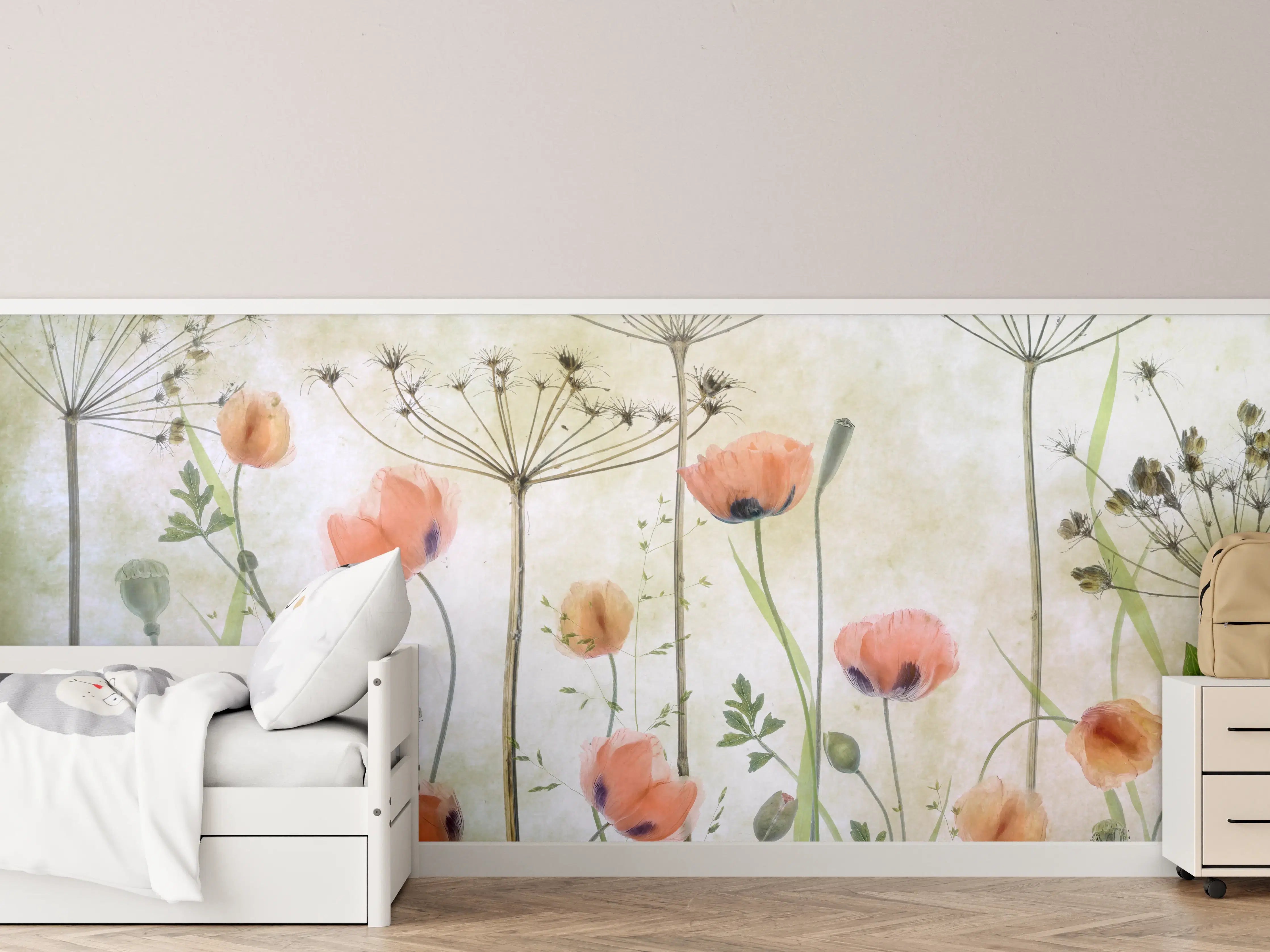 Kinderzimmer Wandgestaltung - Mohnblumen - Florale Zeichnung