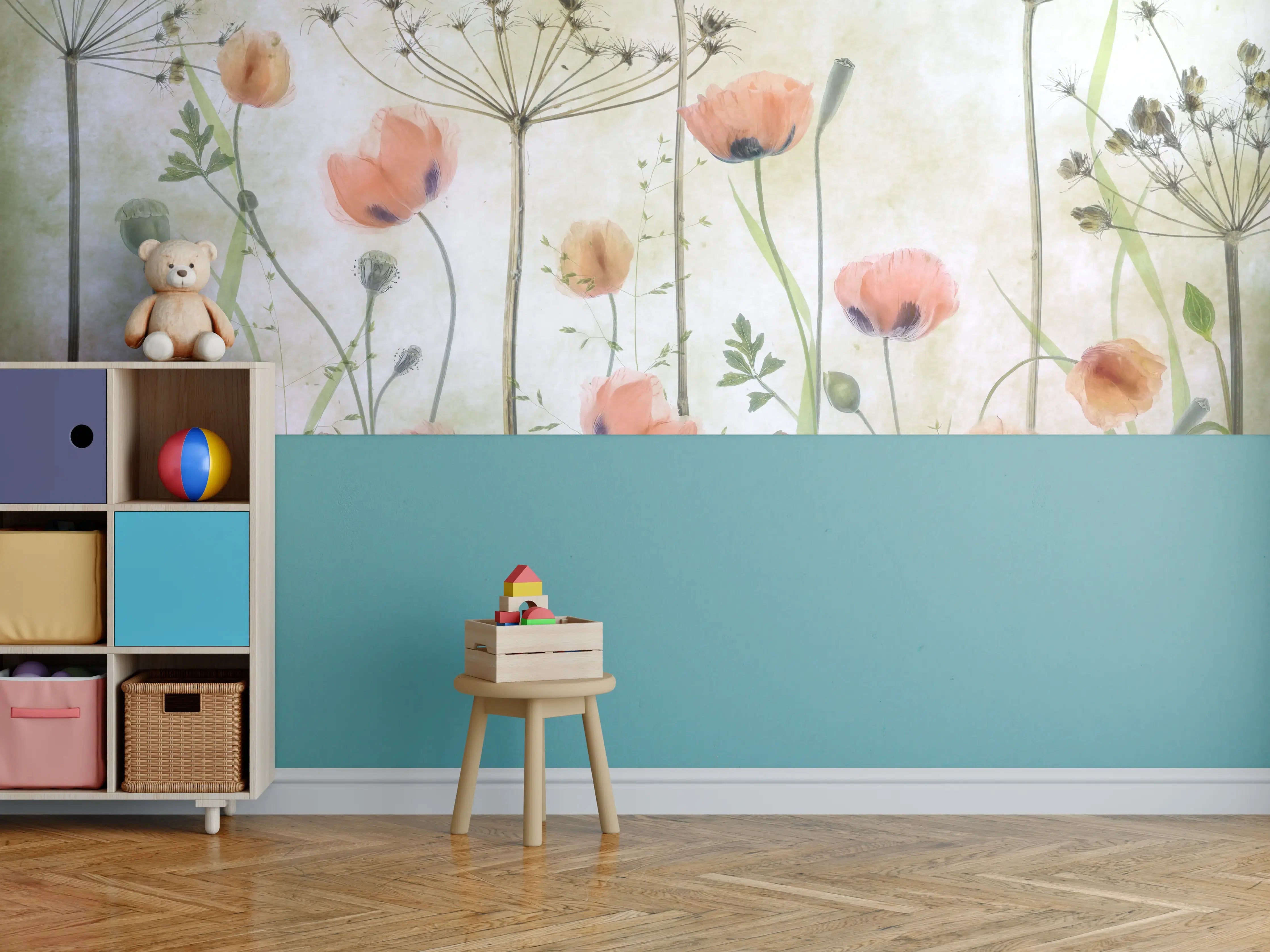 Kinderzimmer Wandgestaltung - Mohnblumen - Florale Zeichnung