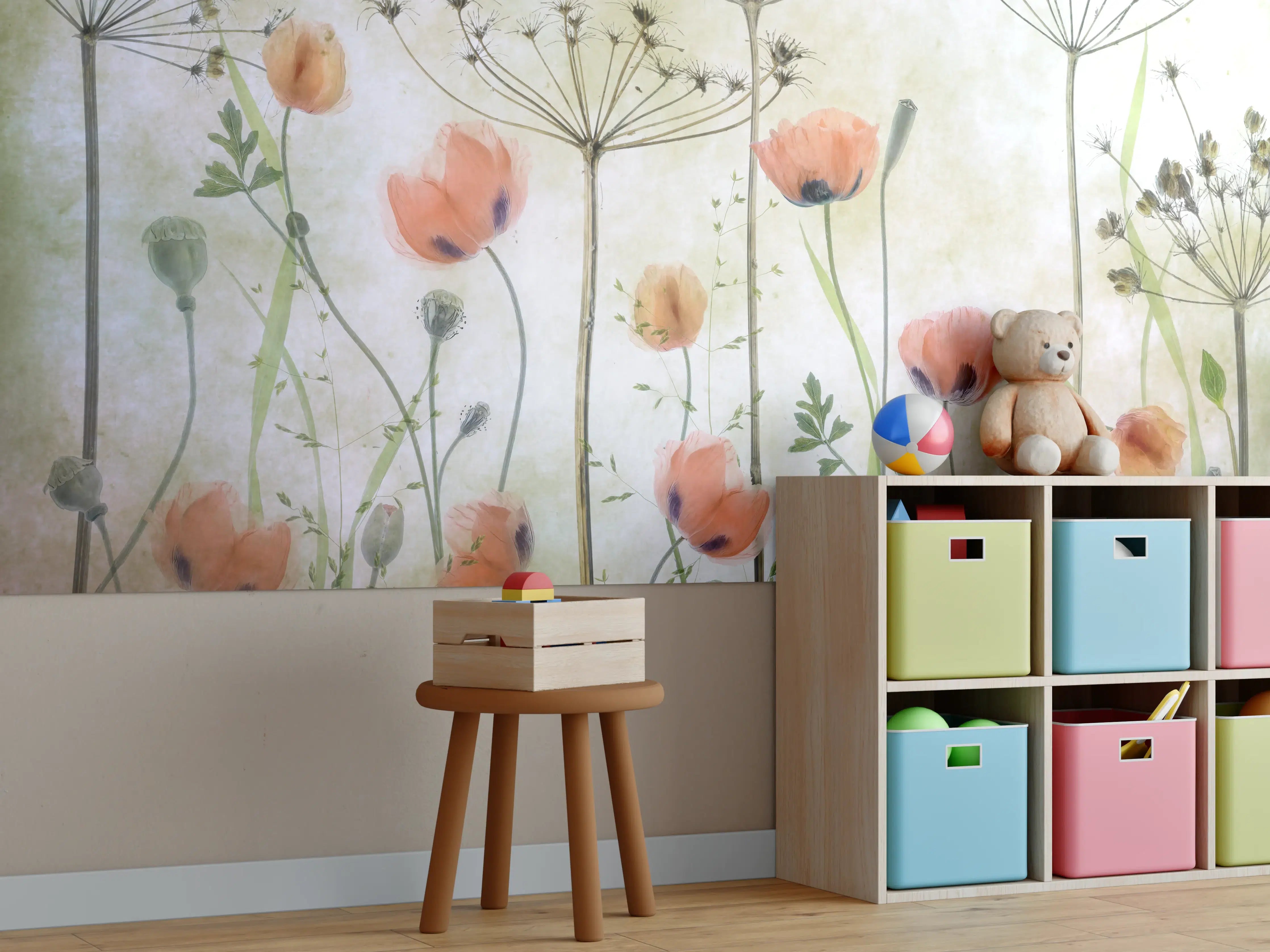 Kinderzimmer Wandgestaltung - Mohnblumen - Florale Zeichnung