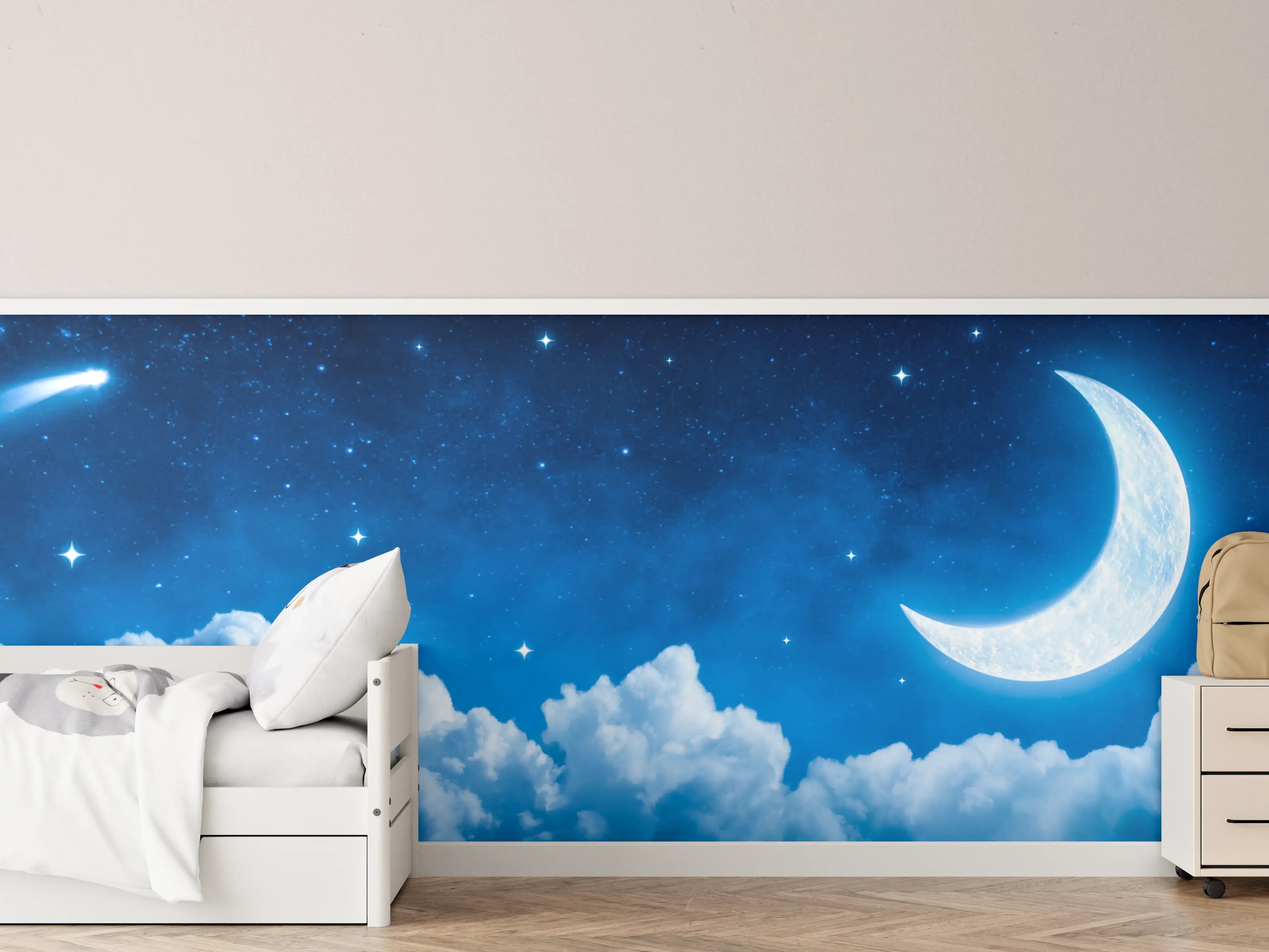 Kinderzimmer Wandgestaltung - Mond am nächtlichen Himmel mit Sternen