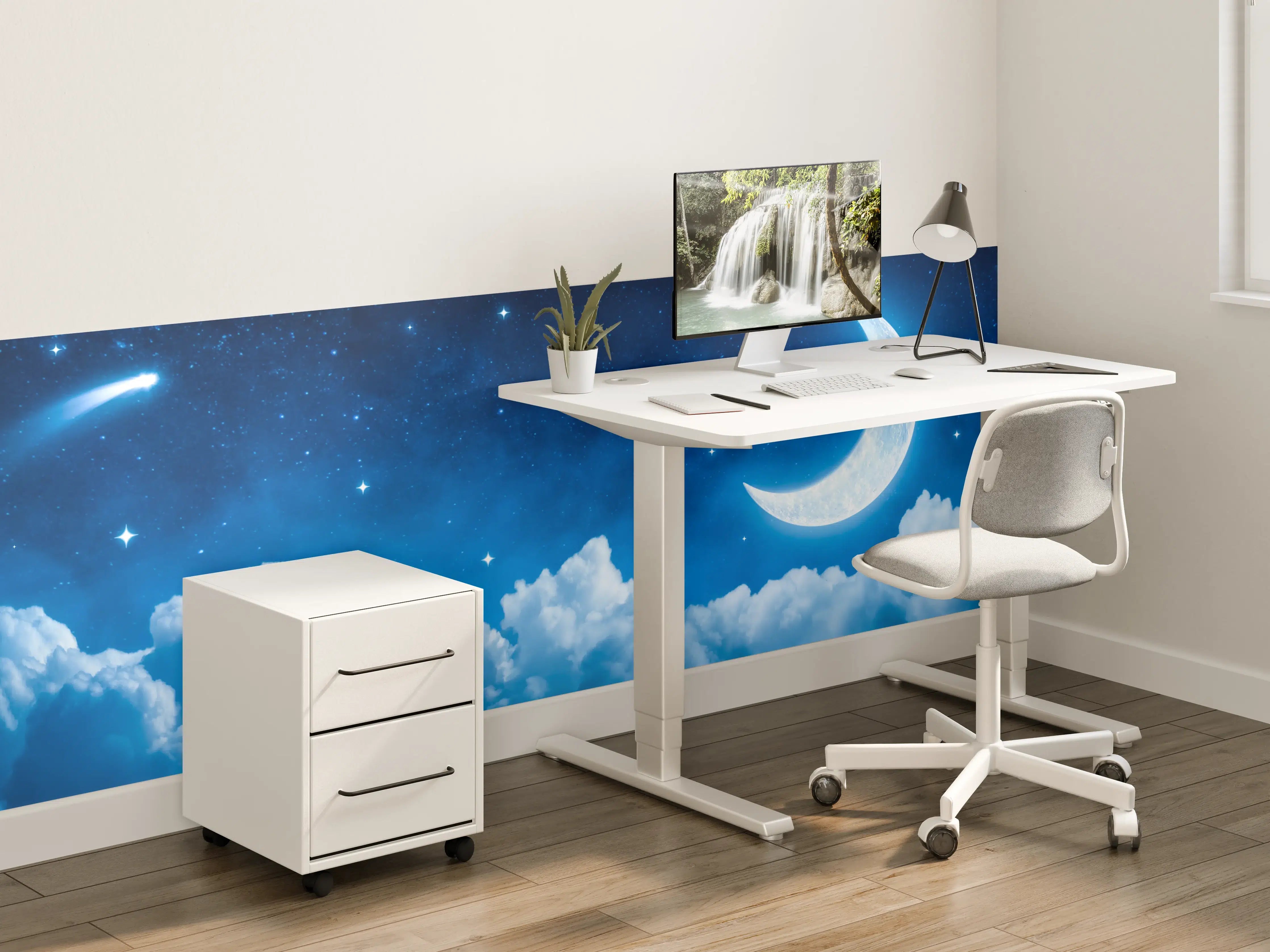 Kinderzimmer Wandgestaltung - Mond am nächtlichen Himmel mit Sternen