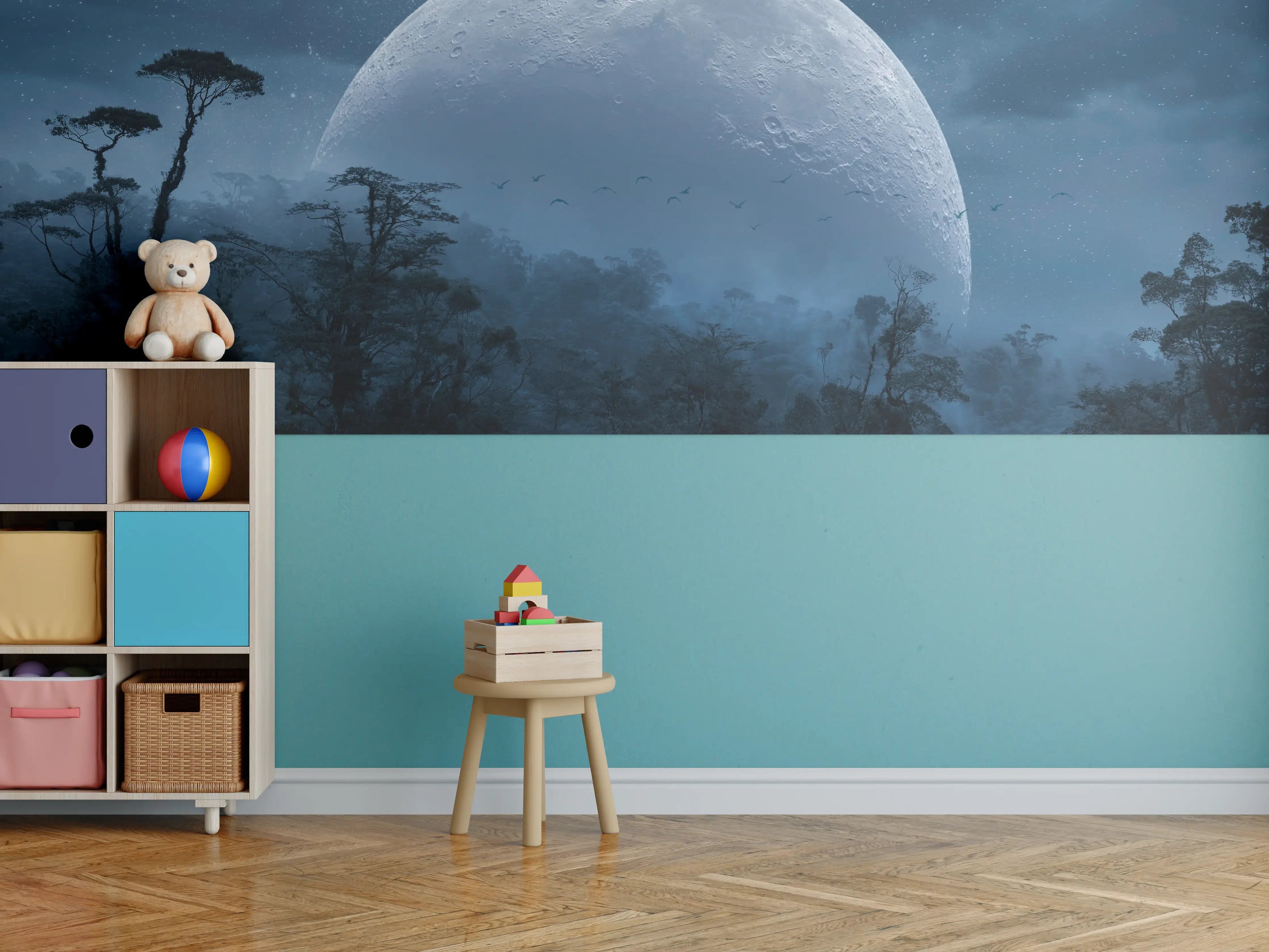 Kinderzimmer Wandgestaltung - Mondlicht Dschungel Panorama