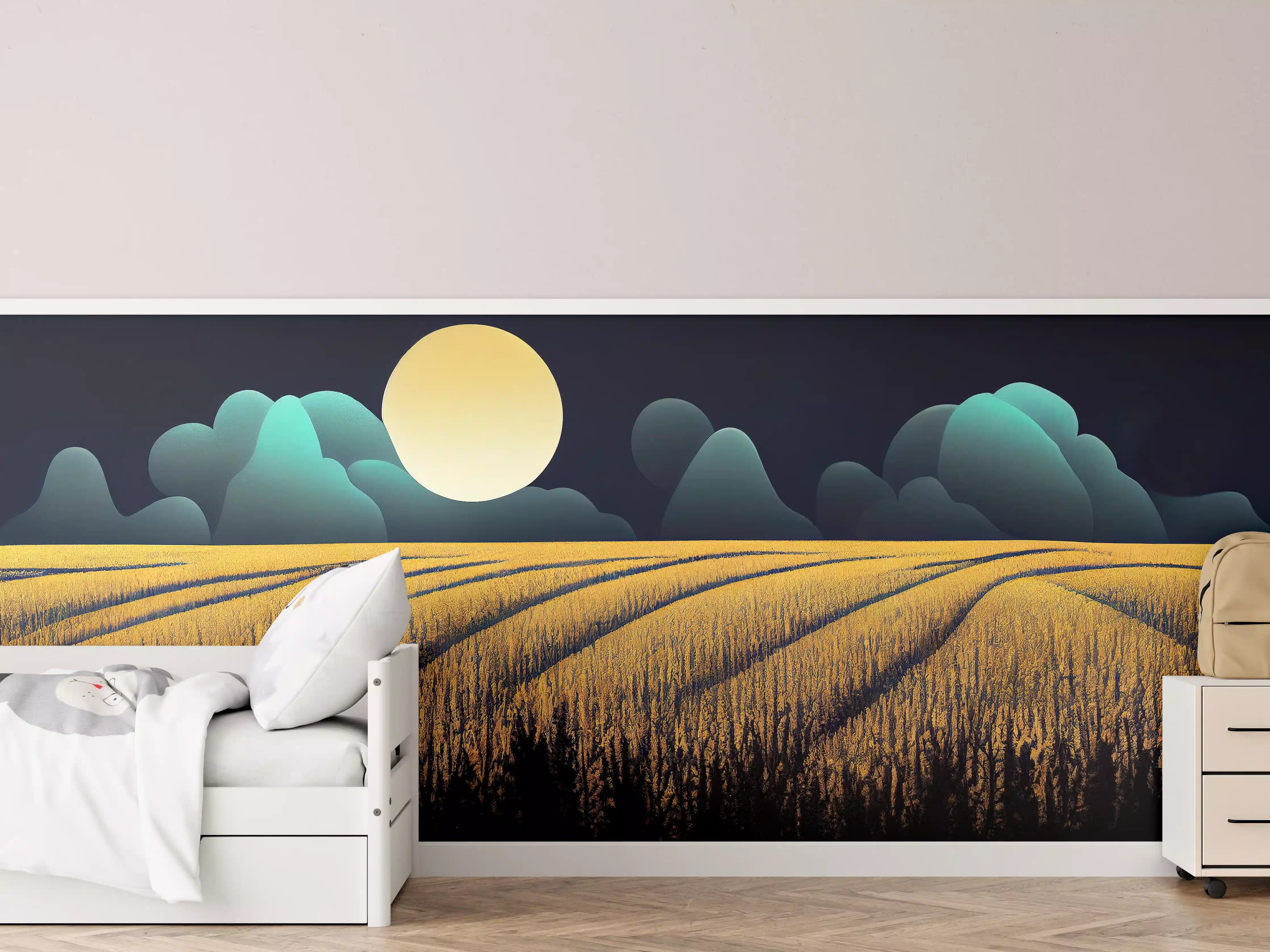 Kinderzimmer Wandgestaltung - Mondnacht Kornfeld Dunkelblau