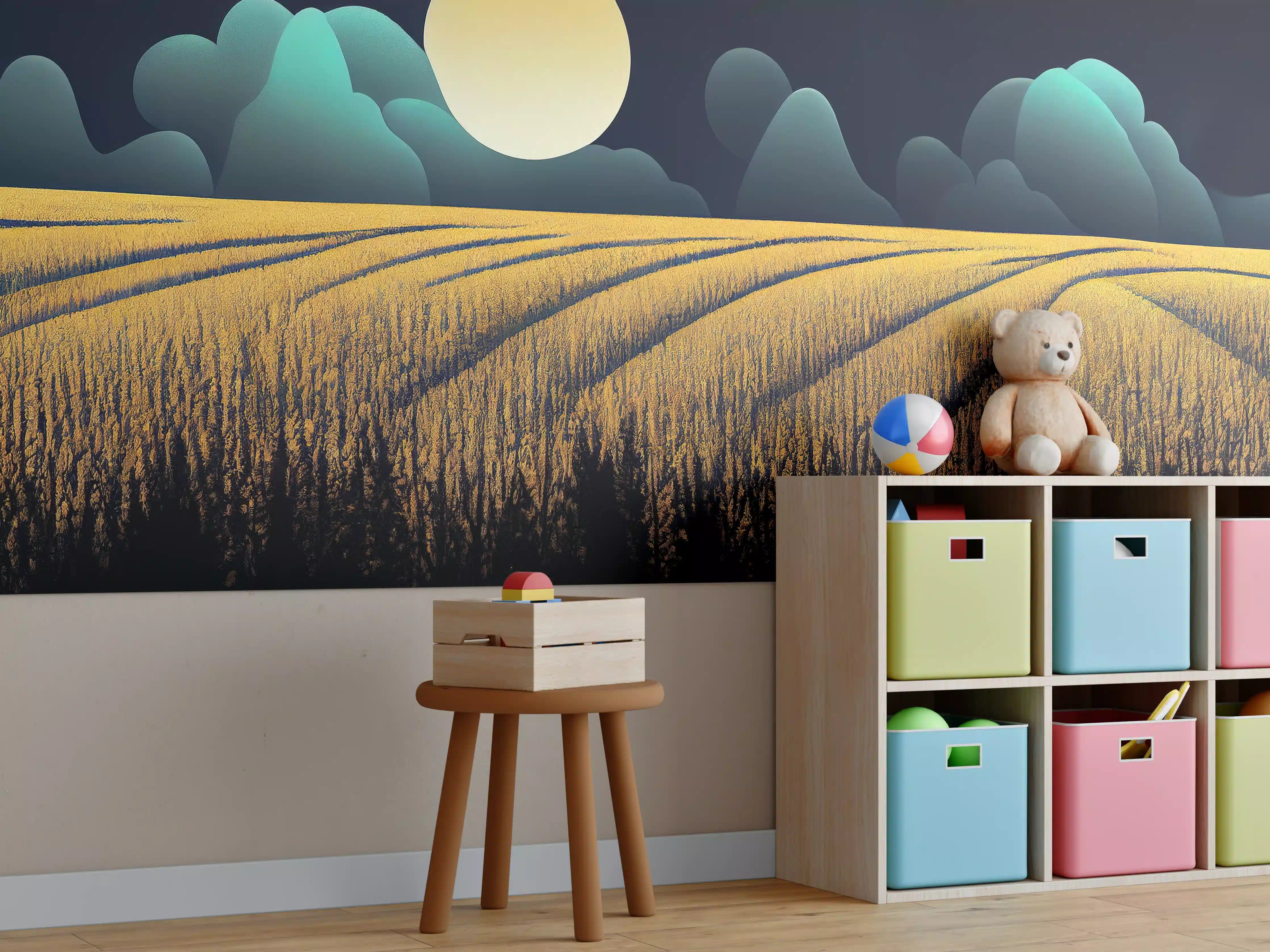 Kinderzimmer Wandgestaltung - Mondnacht Kornfeld Dunkelblau