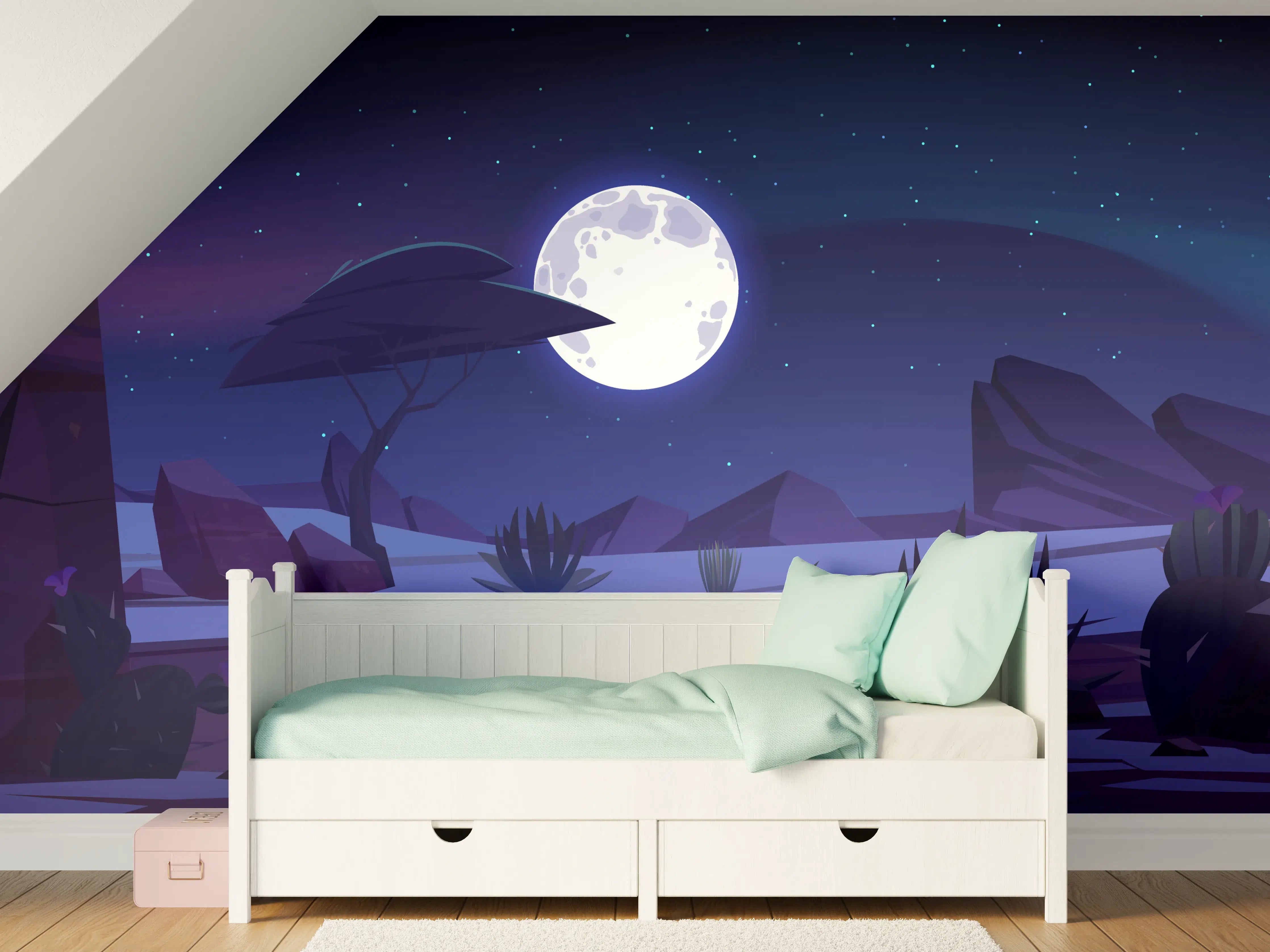 Kinderzimmer Wandgestaltung - Mondnacht in der Wüstenlandschaft