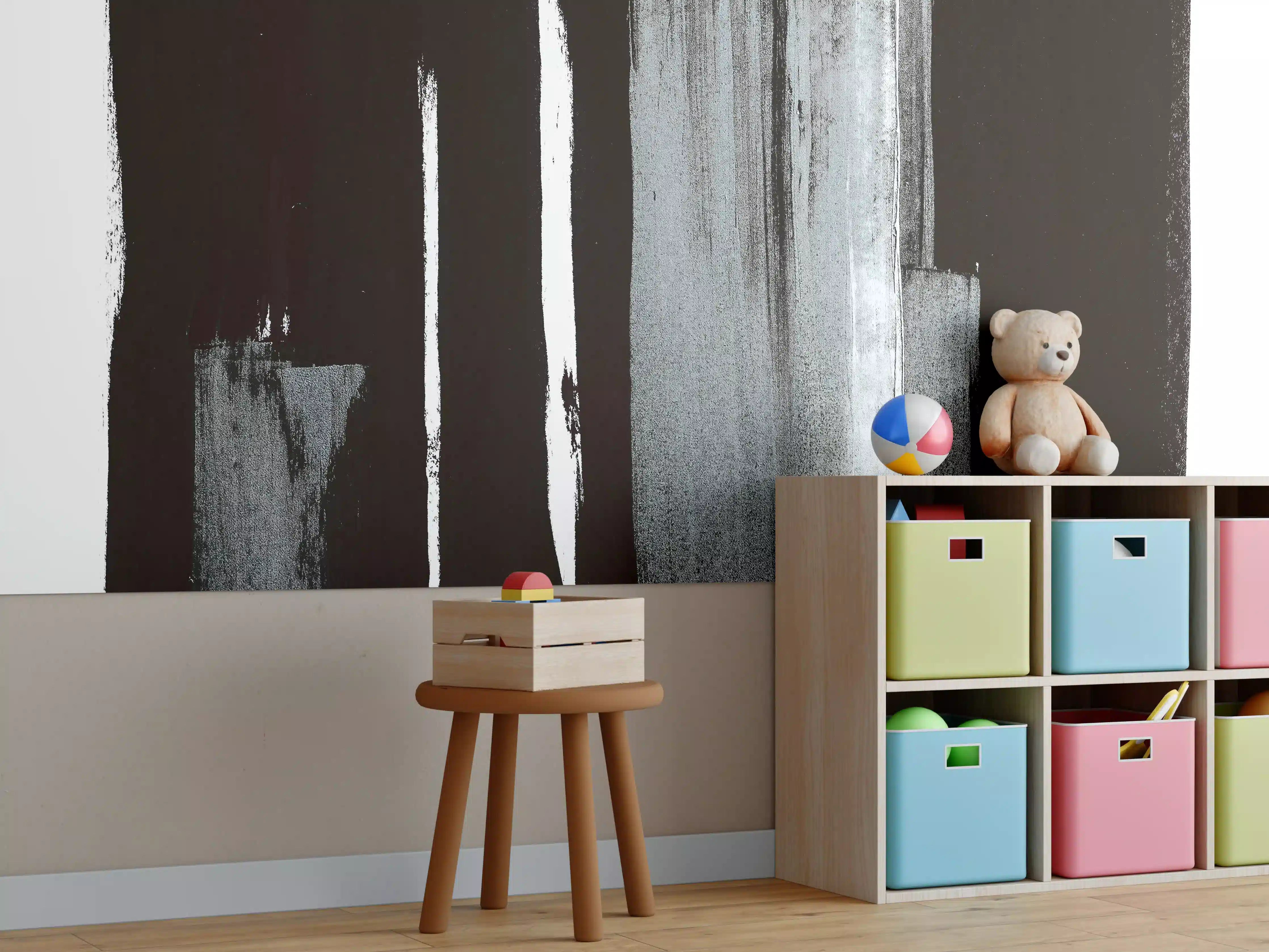 Kinderzimmer Wandgestaltung - Monochrome Abstraktion Grau Schwarz