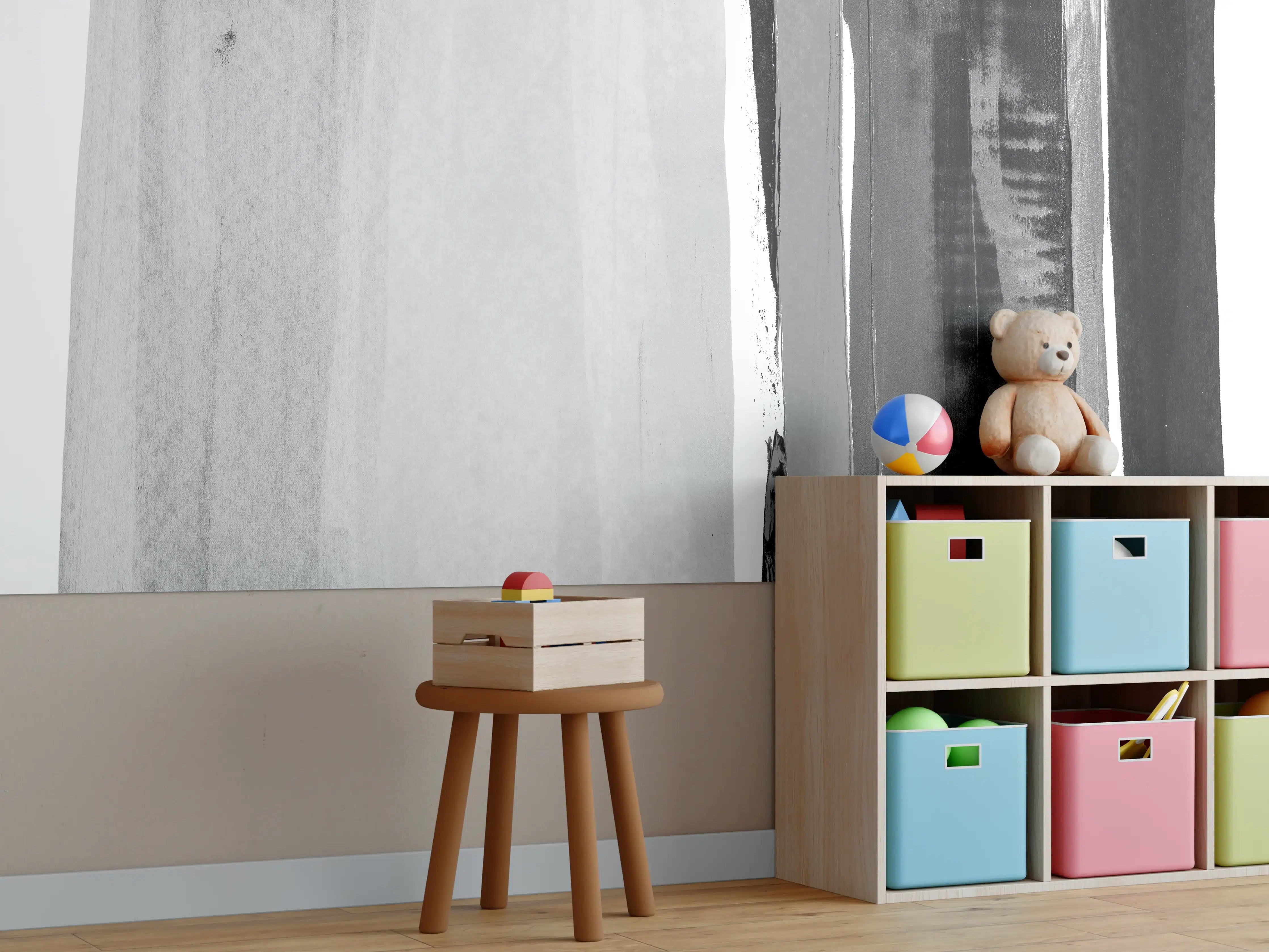 Kinderzimmer Wandgestaltung - Monochrome Aquarell-Striche