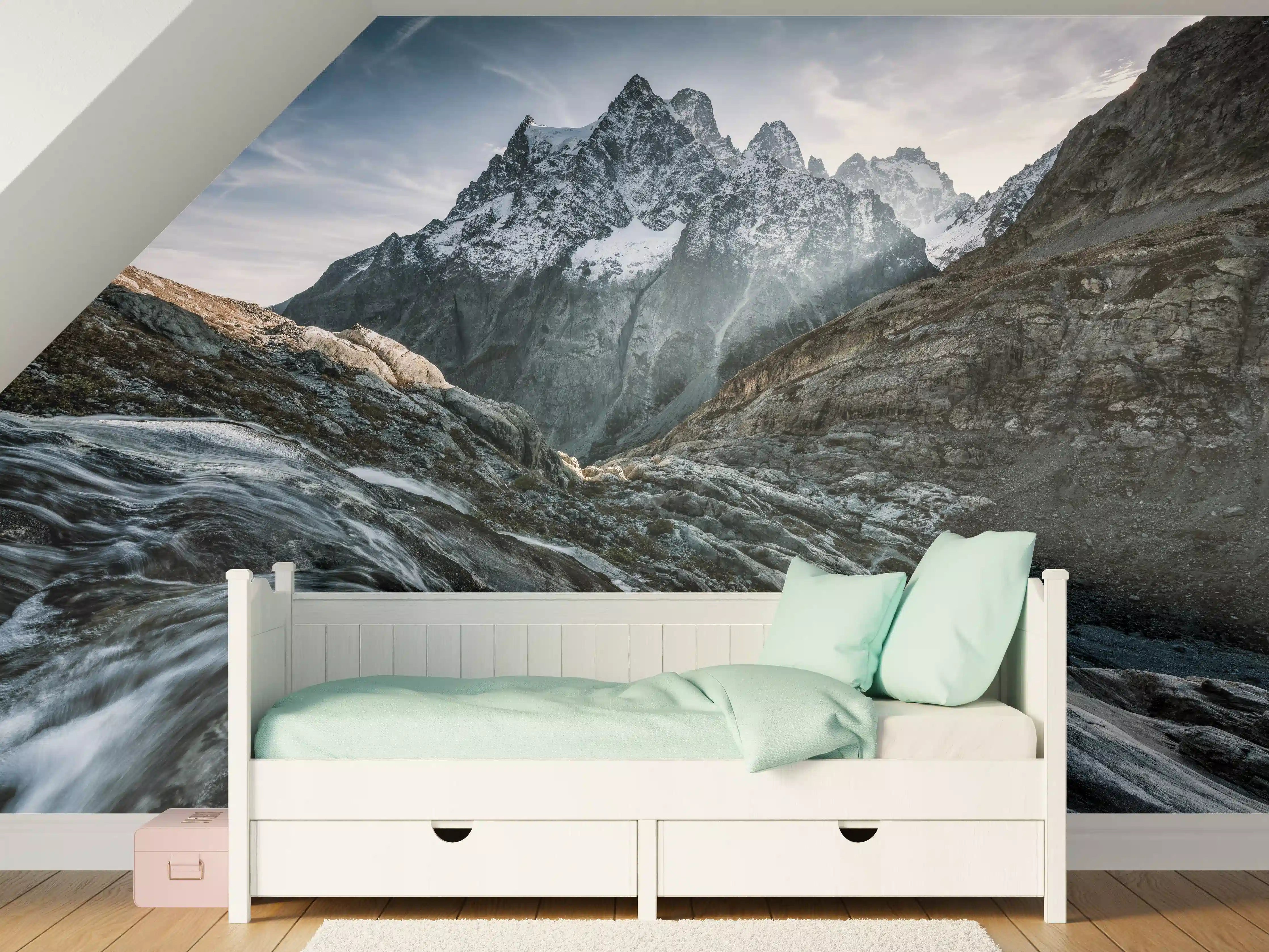 Kinderzimmer Wandgestaltung - Monochrome Berglandschaft