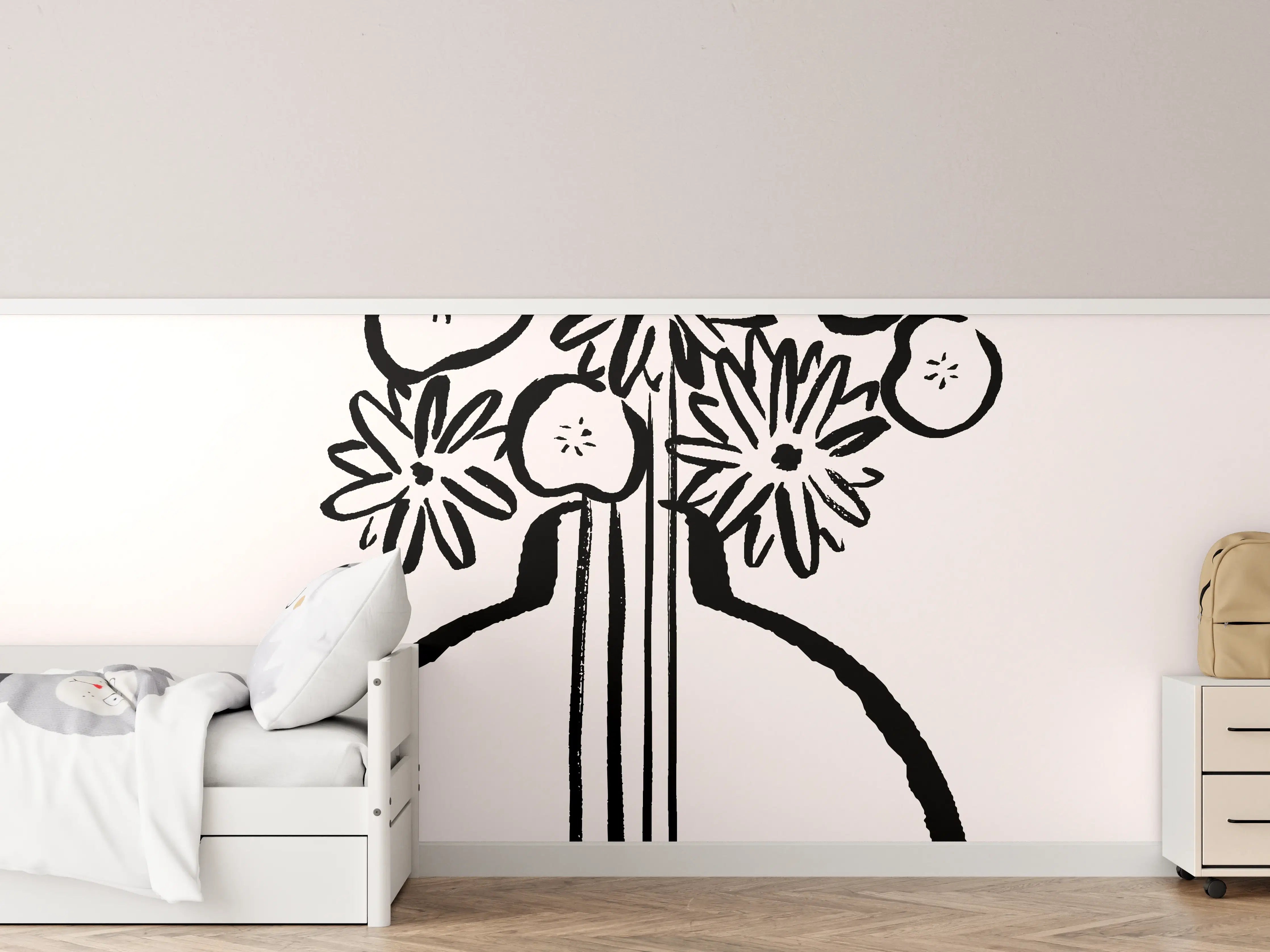 Kinderzimmer Wandgestaltung - Monochrome Blumenvase Schwarz-Weiß