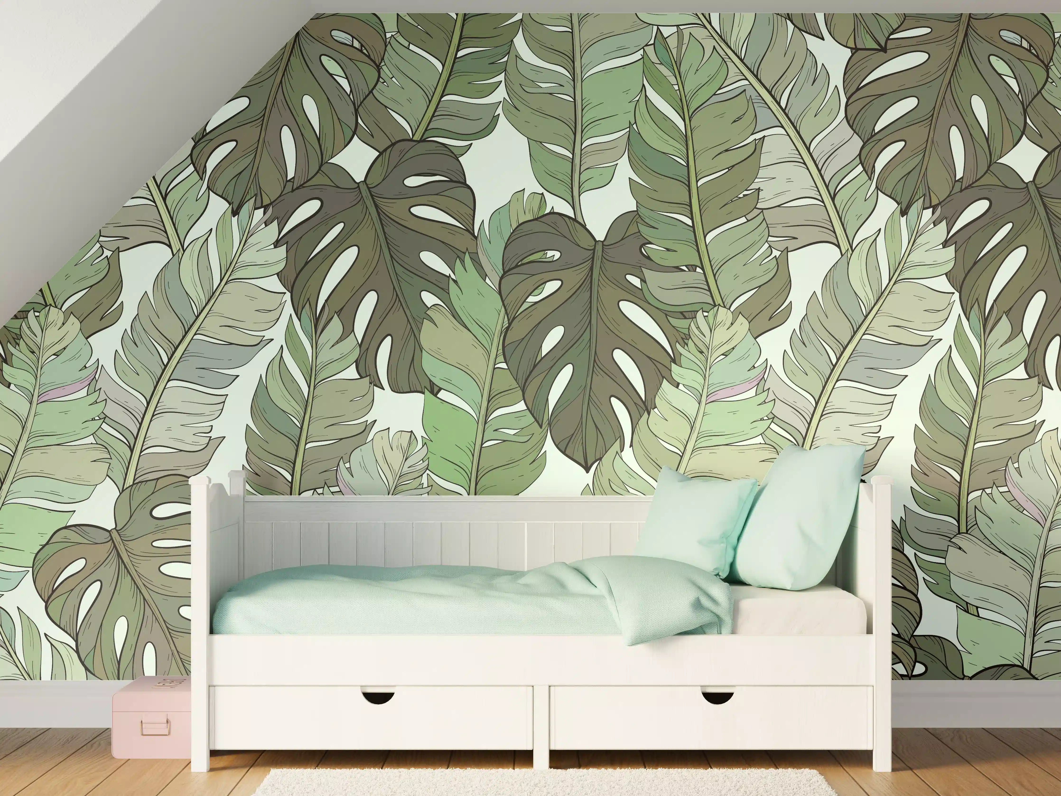 Kinderzimmer Wandgestaltung - Monstera-Blätter – Tropische Eleganz