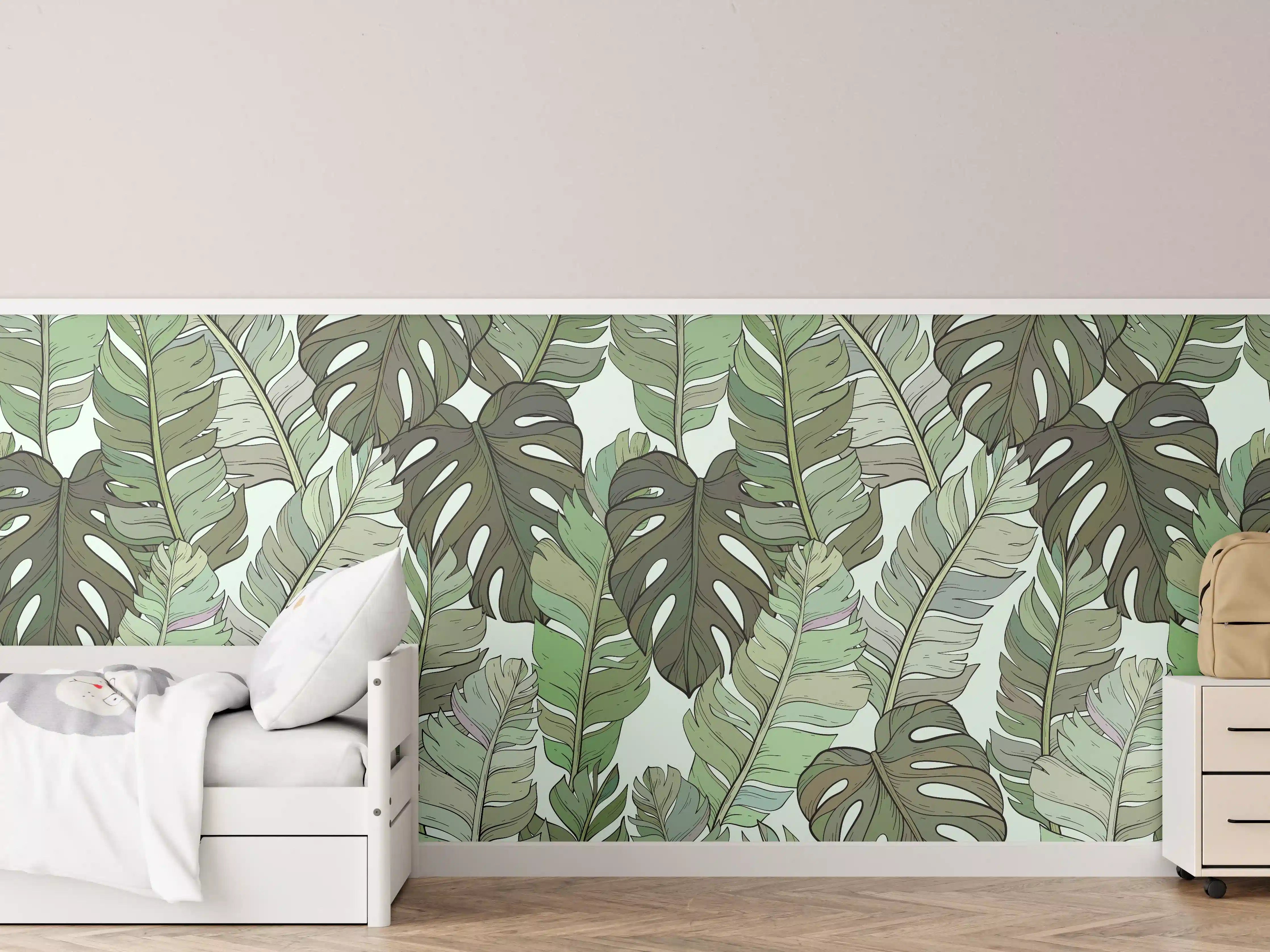 Kinderzimmer Wandgestaltung - Monstera-Blätter – Tropische Eleganz