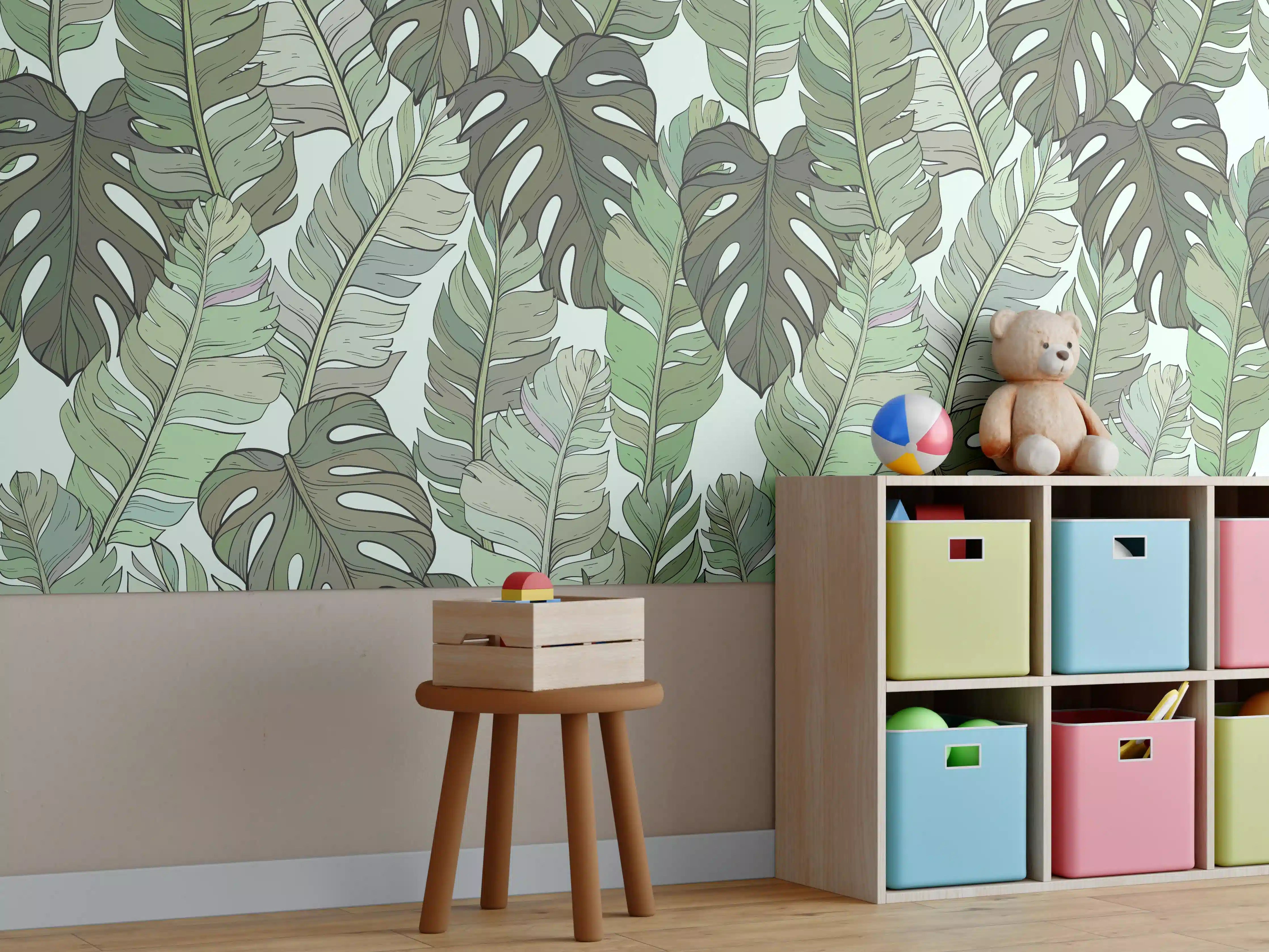 Kinderzimmer Wandgestaltung - Monstera-Blätter – Tropische Eleganz