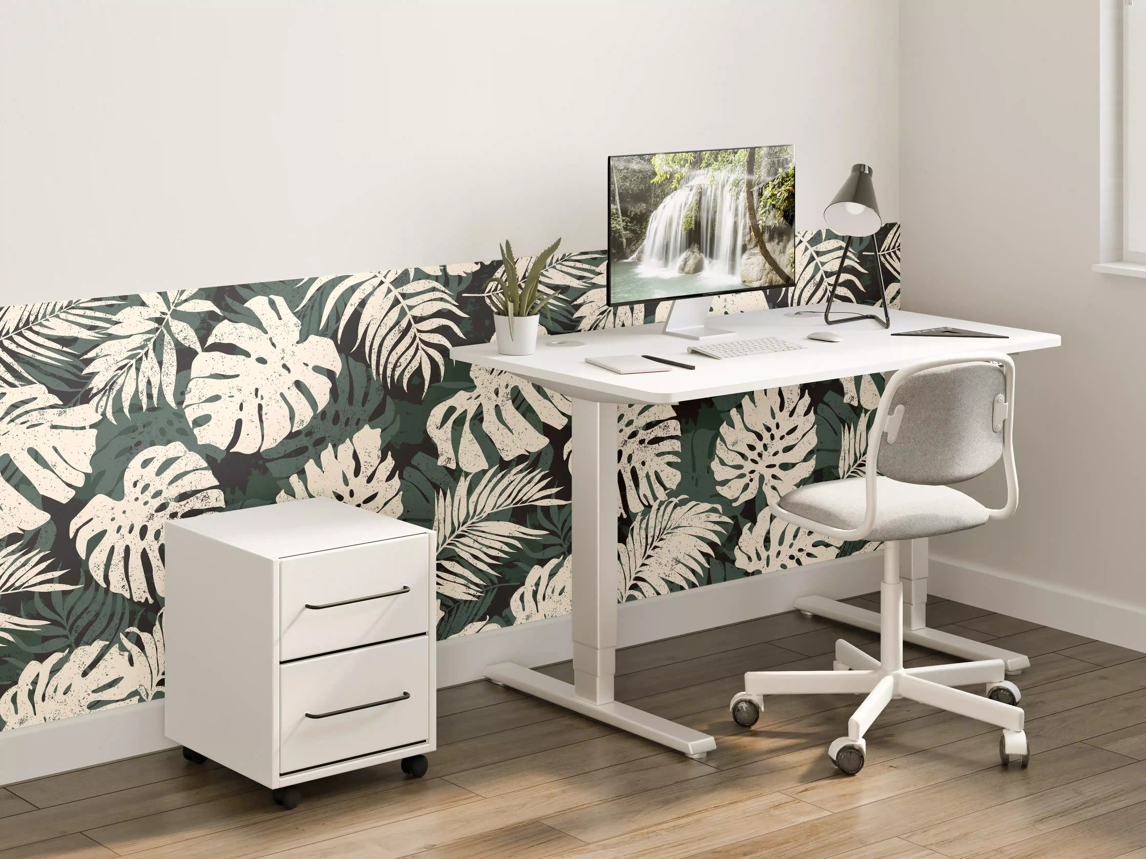 Kinderzimmer Wandgestaltung - Monstera Blattmuster Grün-Beige