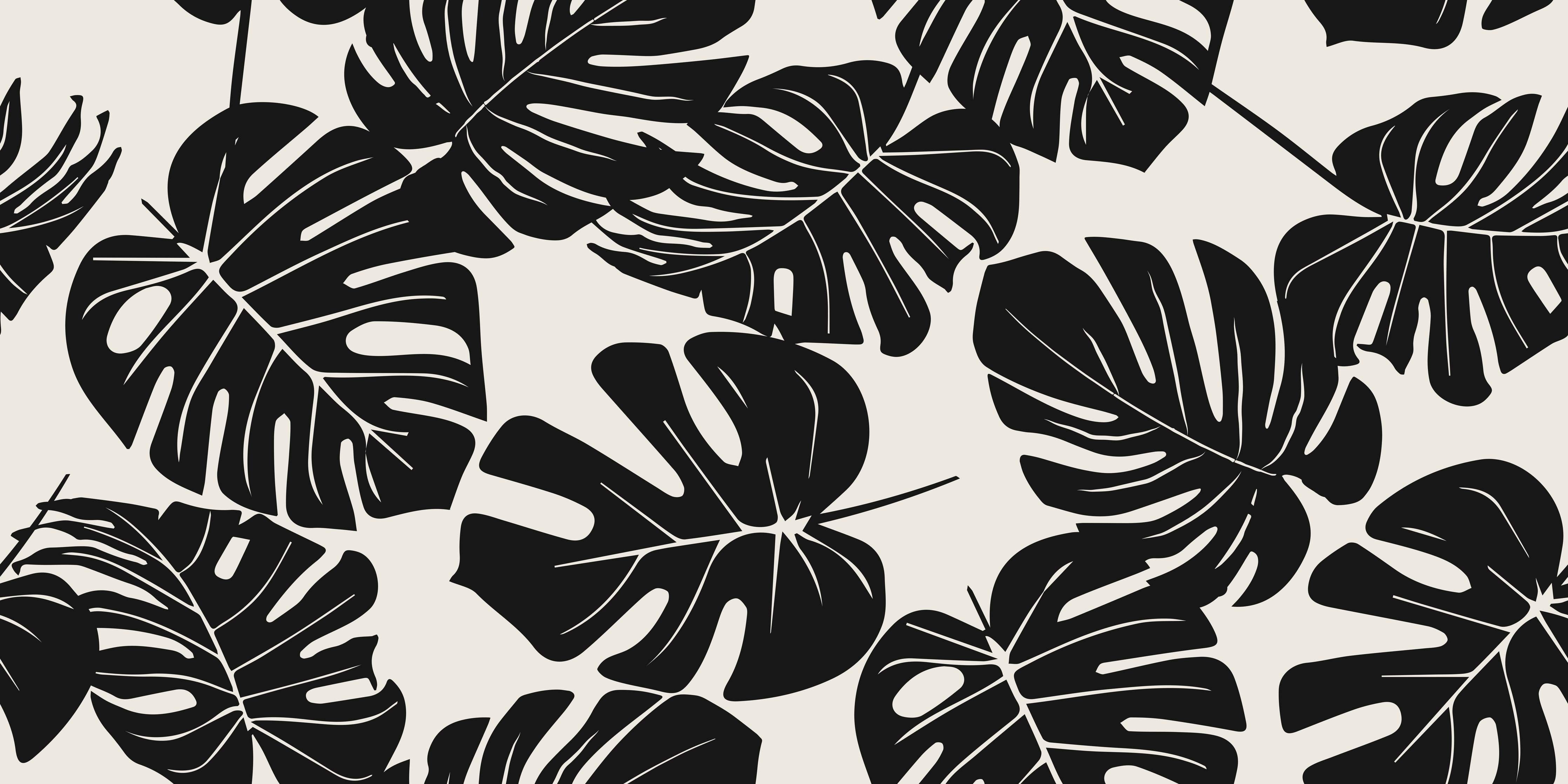 Kinderzimmer Wandgestaltung-Monstera Schwarz-Beige Muster