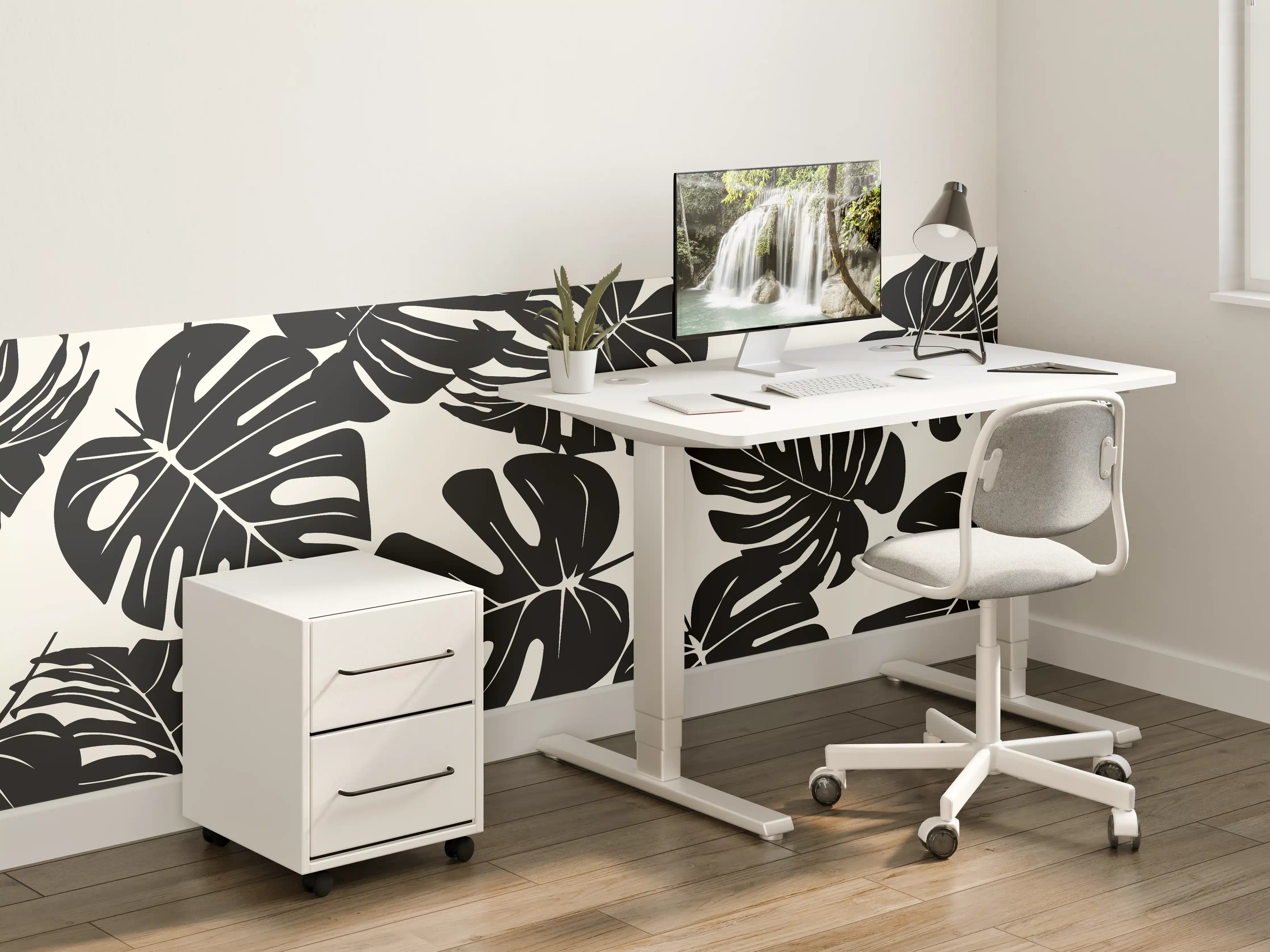 Kinderzimmer Wandgestaltung - Monstera Schwarz-Beige Muster