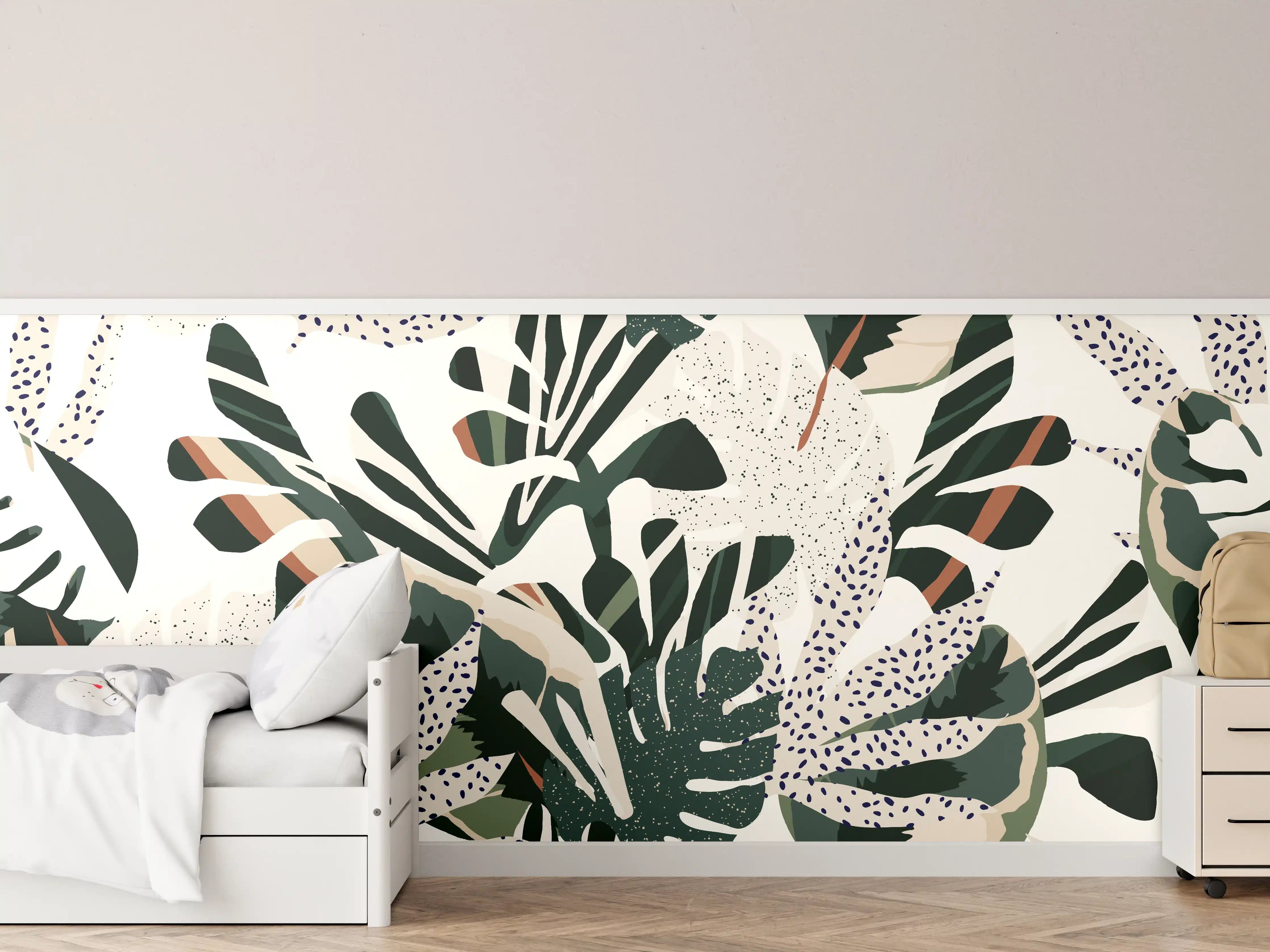 Kinderzimmer Wandgestaltung - Monstera Tropic Grün-Beige