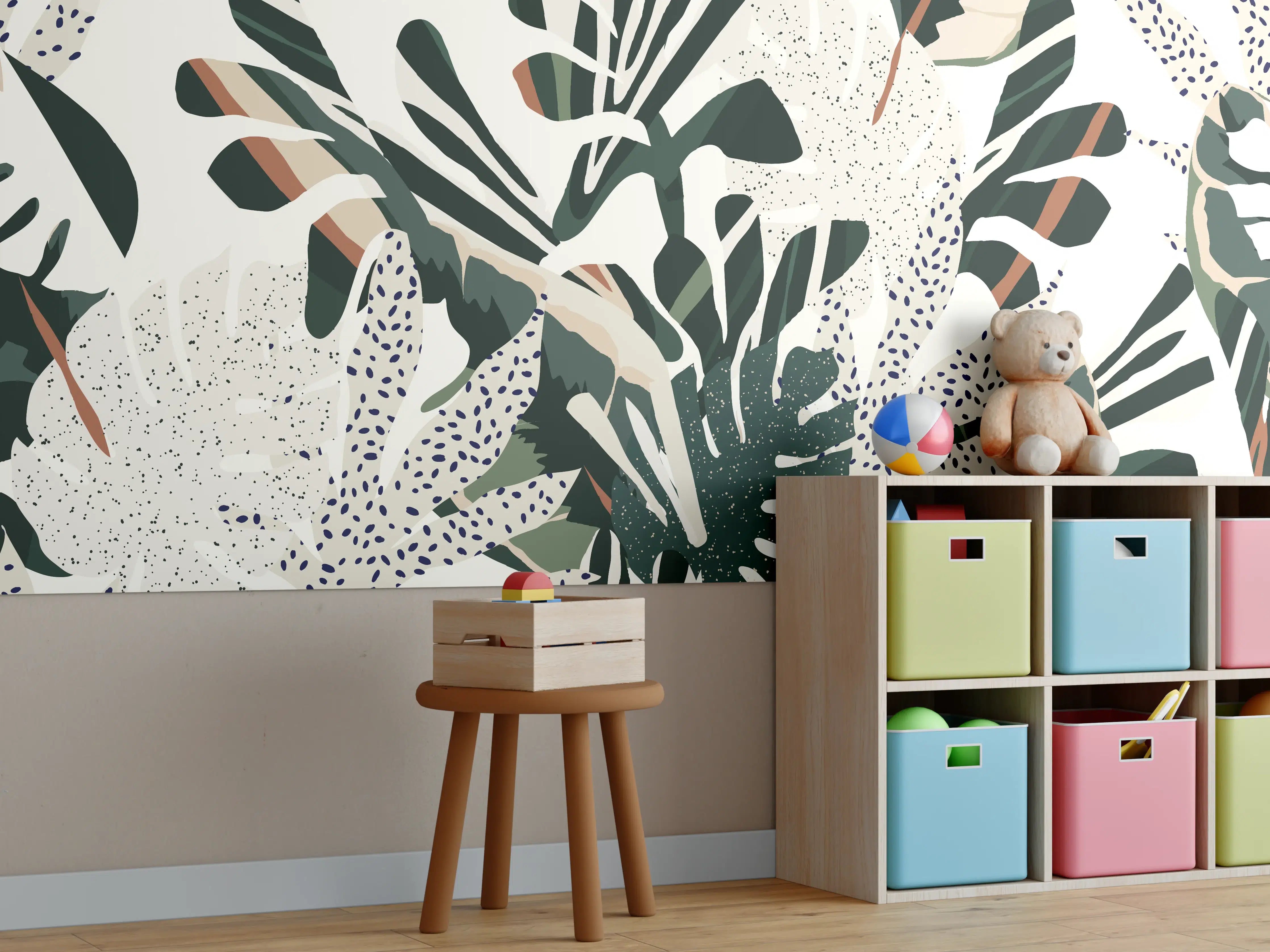 Kinderzimmer Wandgestaltung - Monstera Tropic Grün-Beige