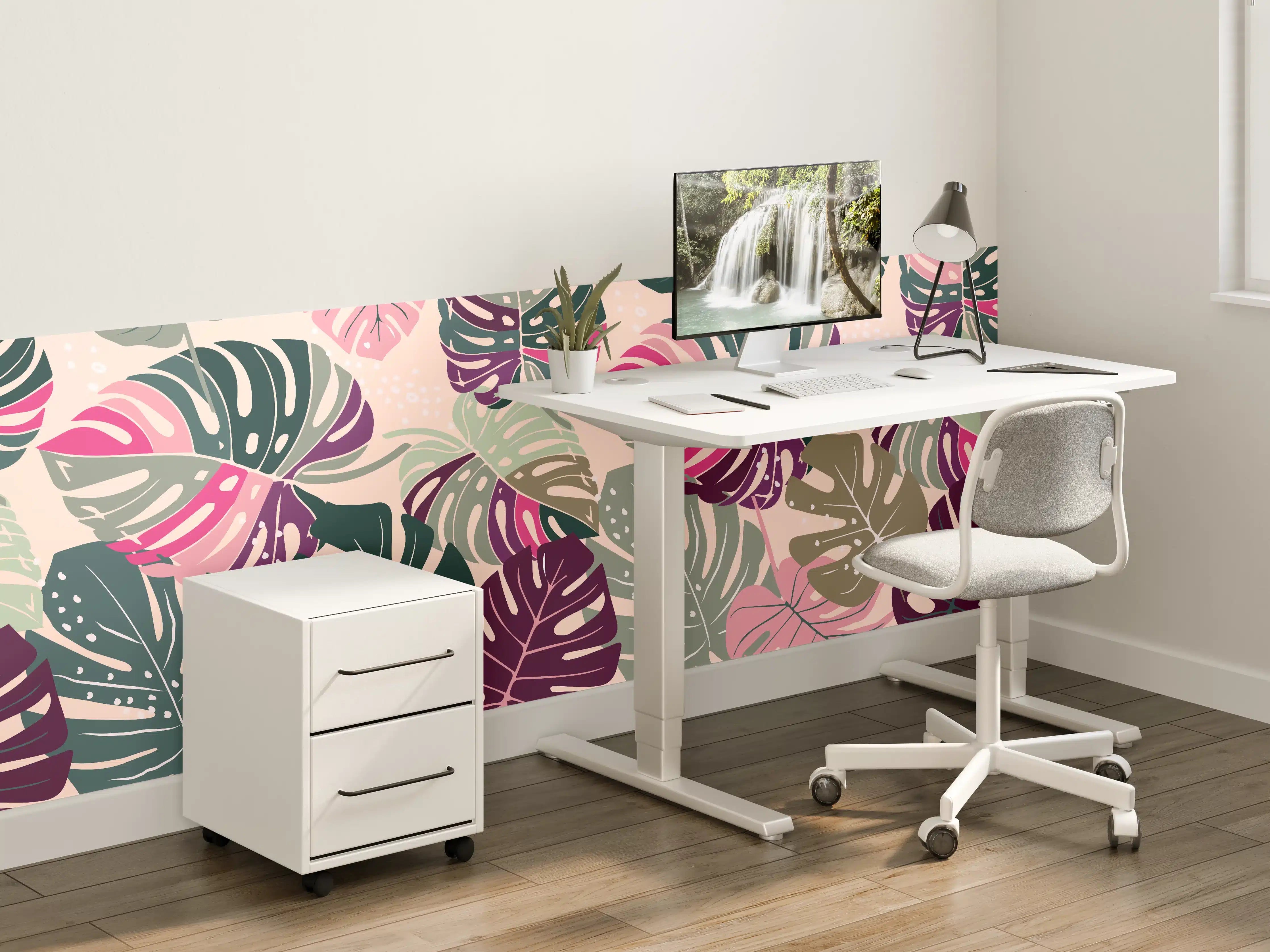 Kinderzimmer Wandgestaltung - Monstera Tropic Rosa-Grün