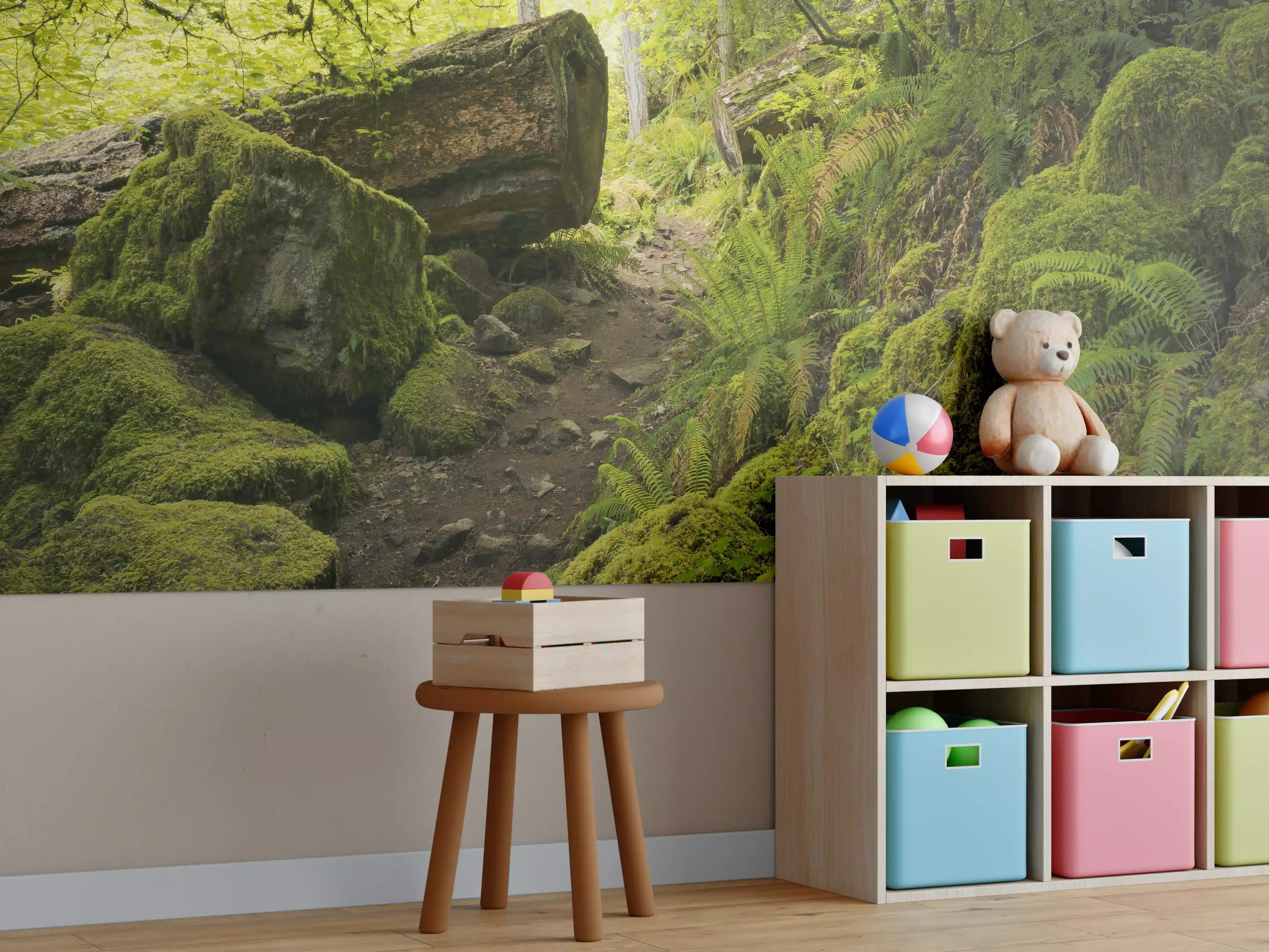 Kinderzimmer Wandgestaltung - Moosiger Weg im Wald