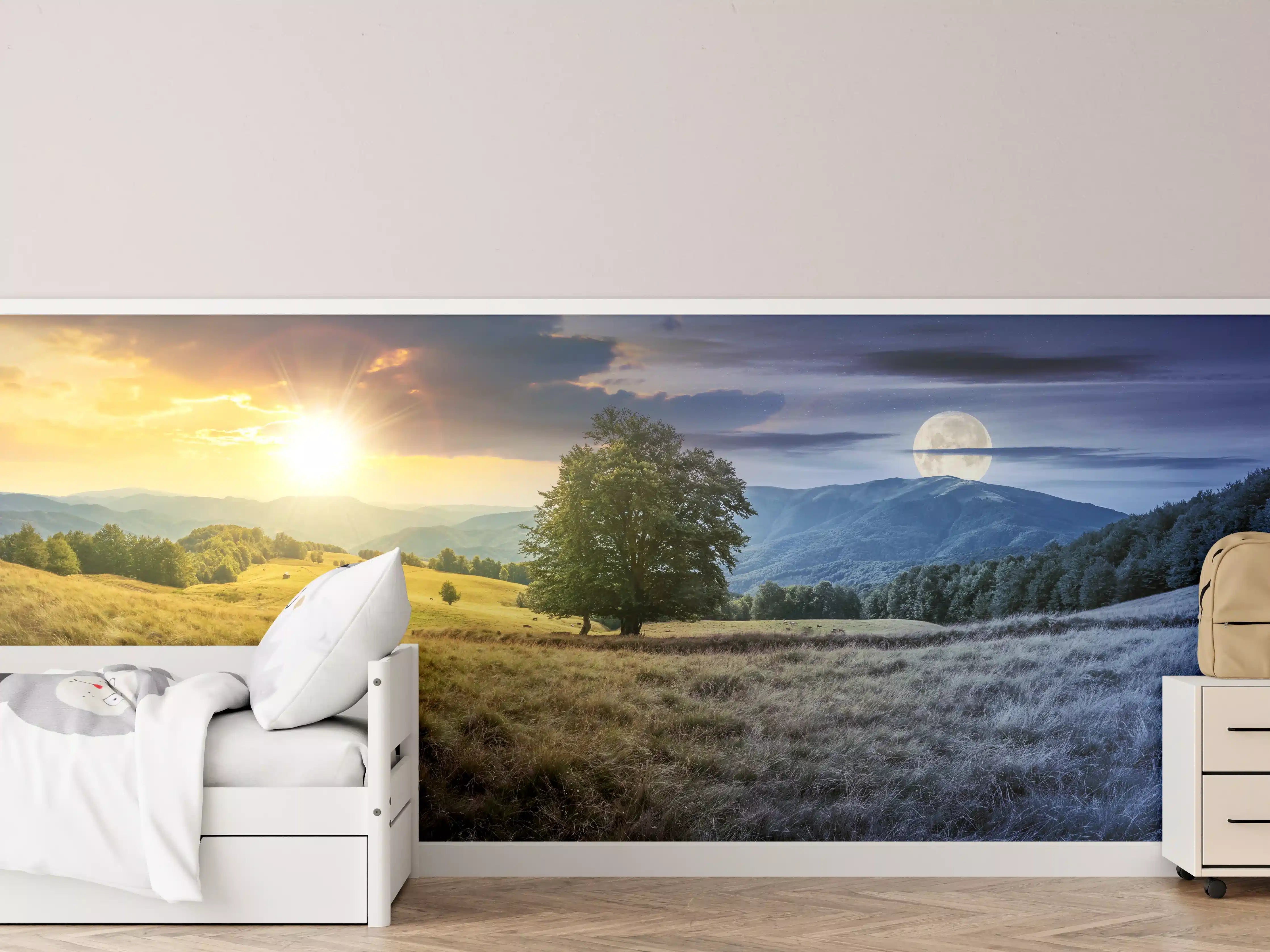 Kinderzimmer Wandgestaltung - Morgen- und Abendstimmung im Sonnenaufgang und Mondlicht