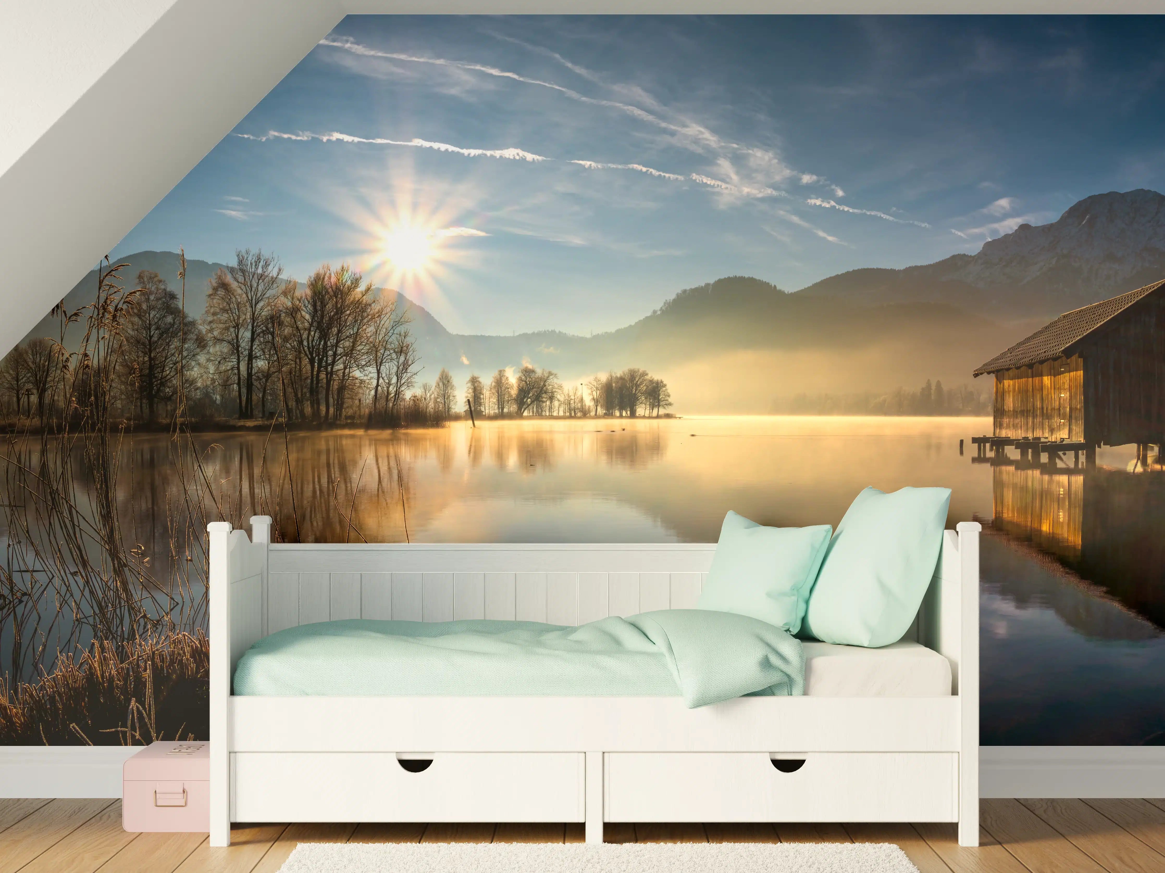 Kinderzimmer Wandgestaltung - Morgensonnenblick auf den Bayerischen Kochelsee
