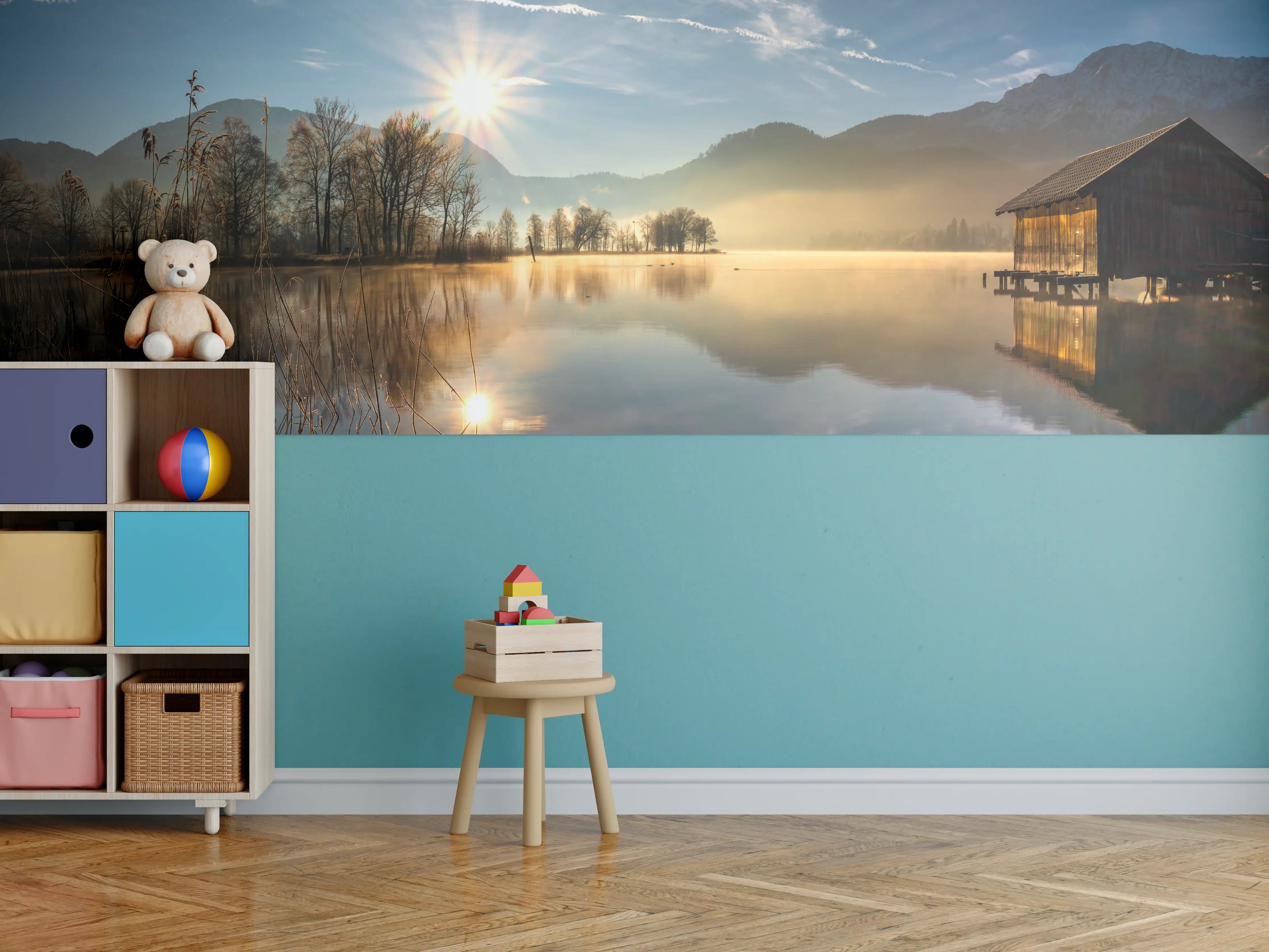 Kinderzimmer Wandgestaltung - Morgensonnenblick auf den Bayerischen Kochelsee