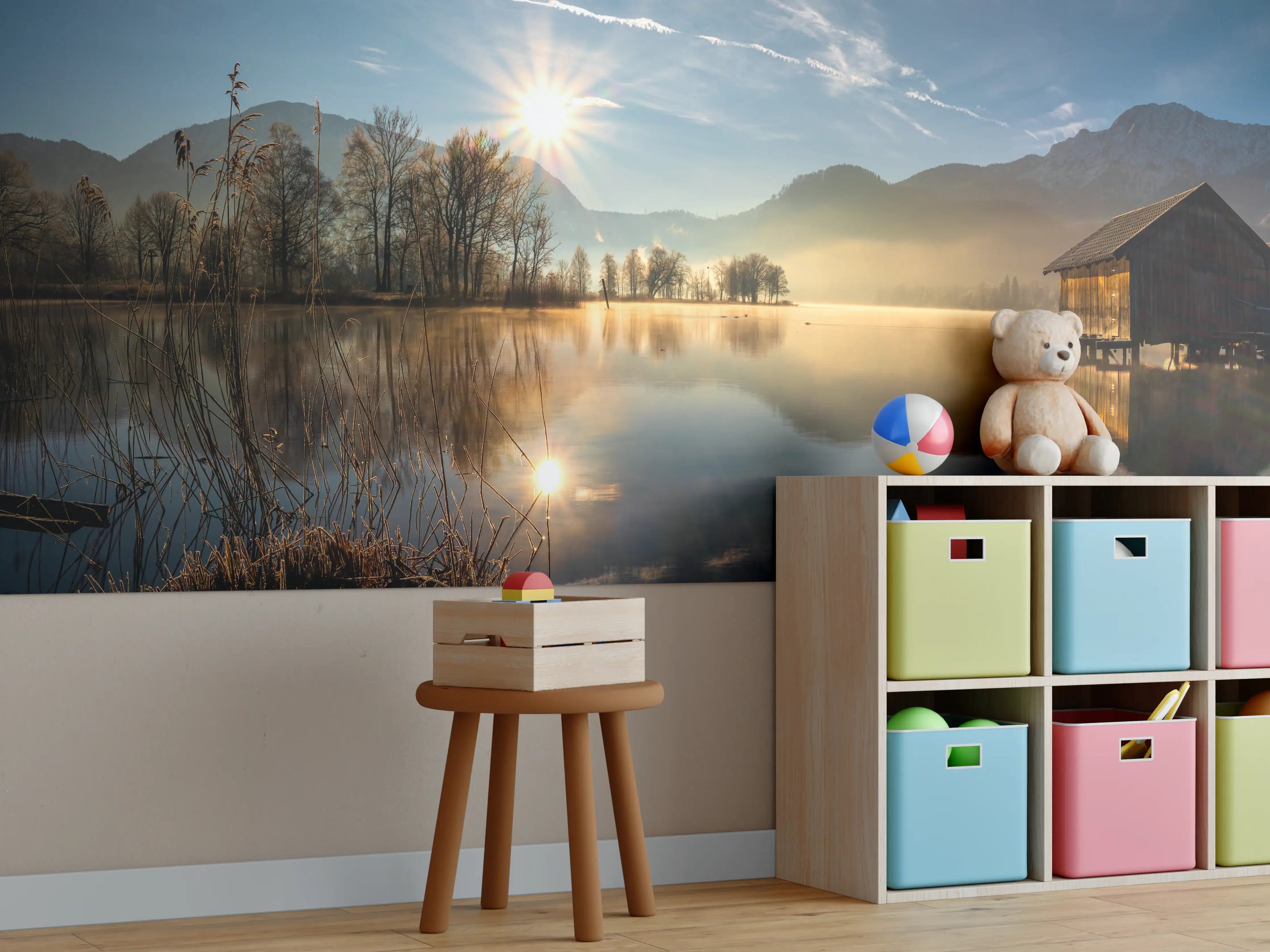 Kinderzimmer Wandgestaltung - Morgensonnenblick auf den Bayerischen Kochelsee