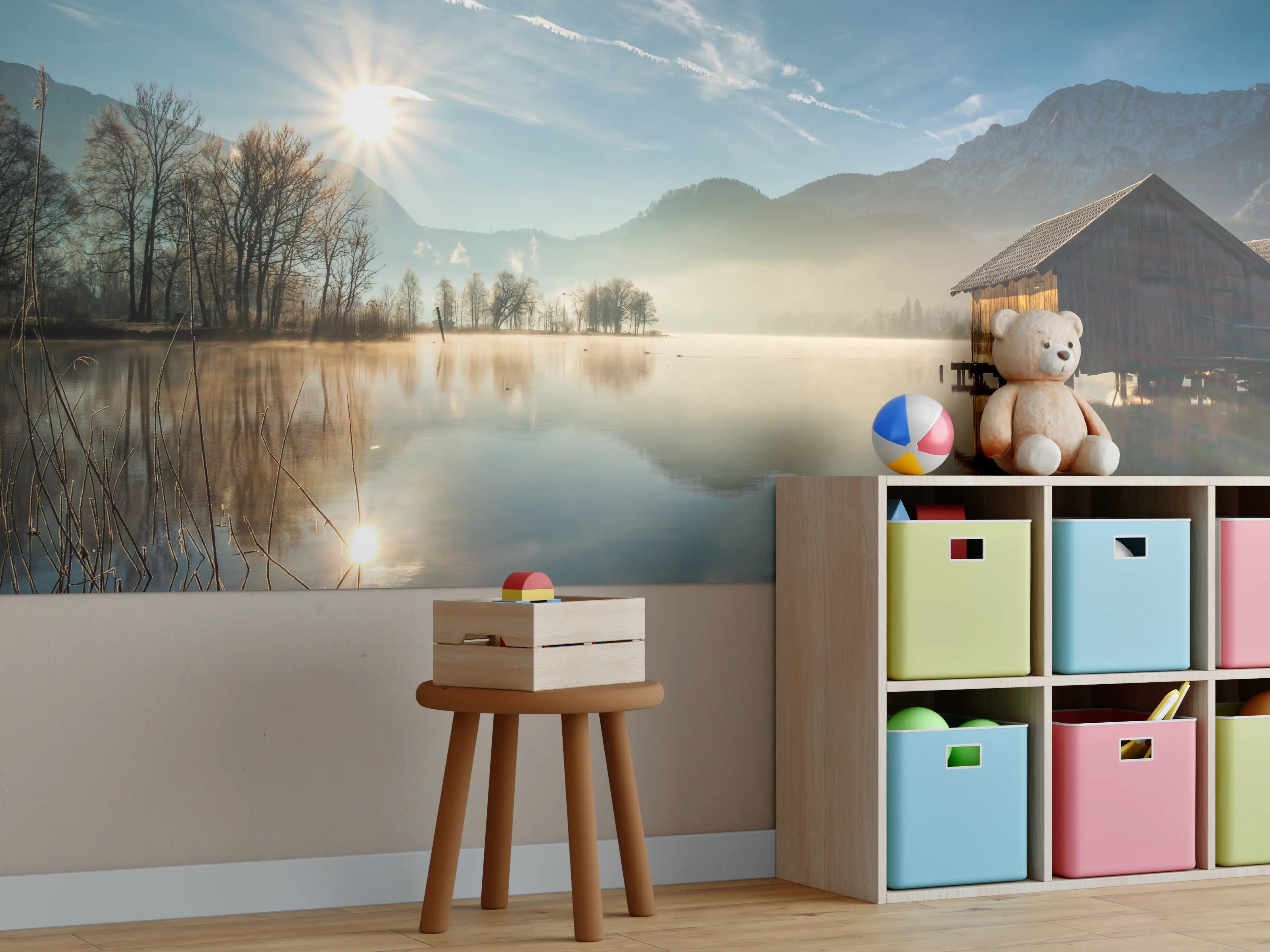 Kinderzimmer Wandgestaltung - Morgensonnenblick über Bayerischen Kochelsee