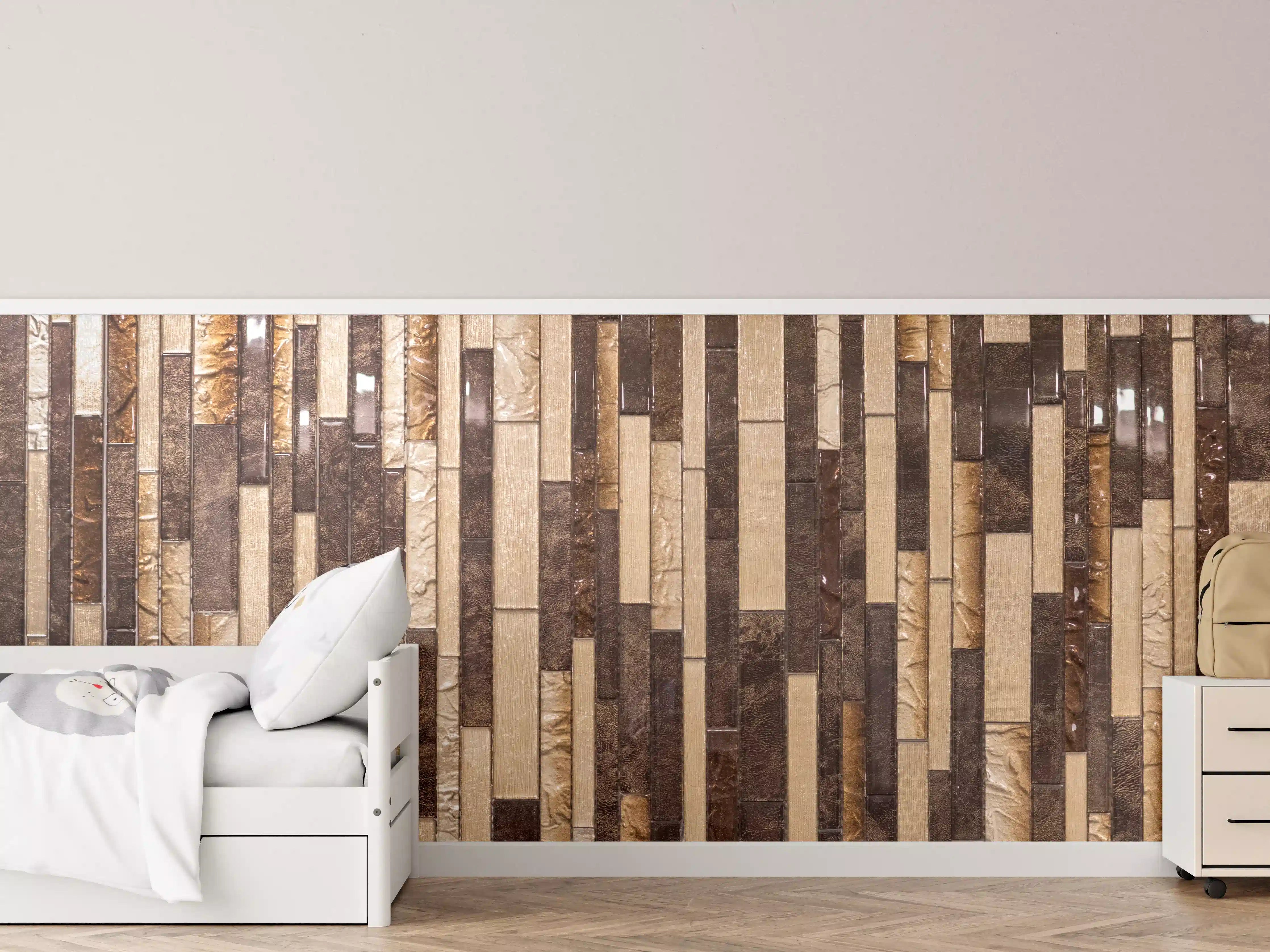Kinderzimmer Wandgestaltung - Mosaik Holzoptik Braun Beige