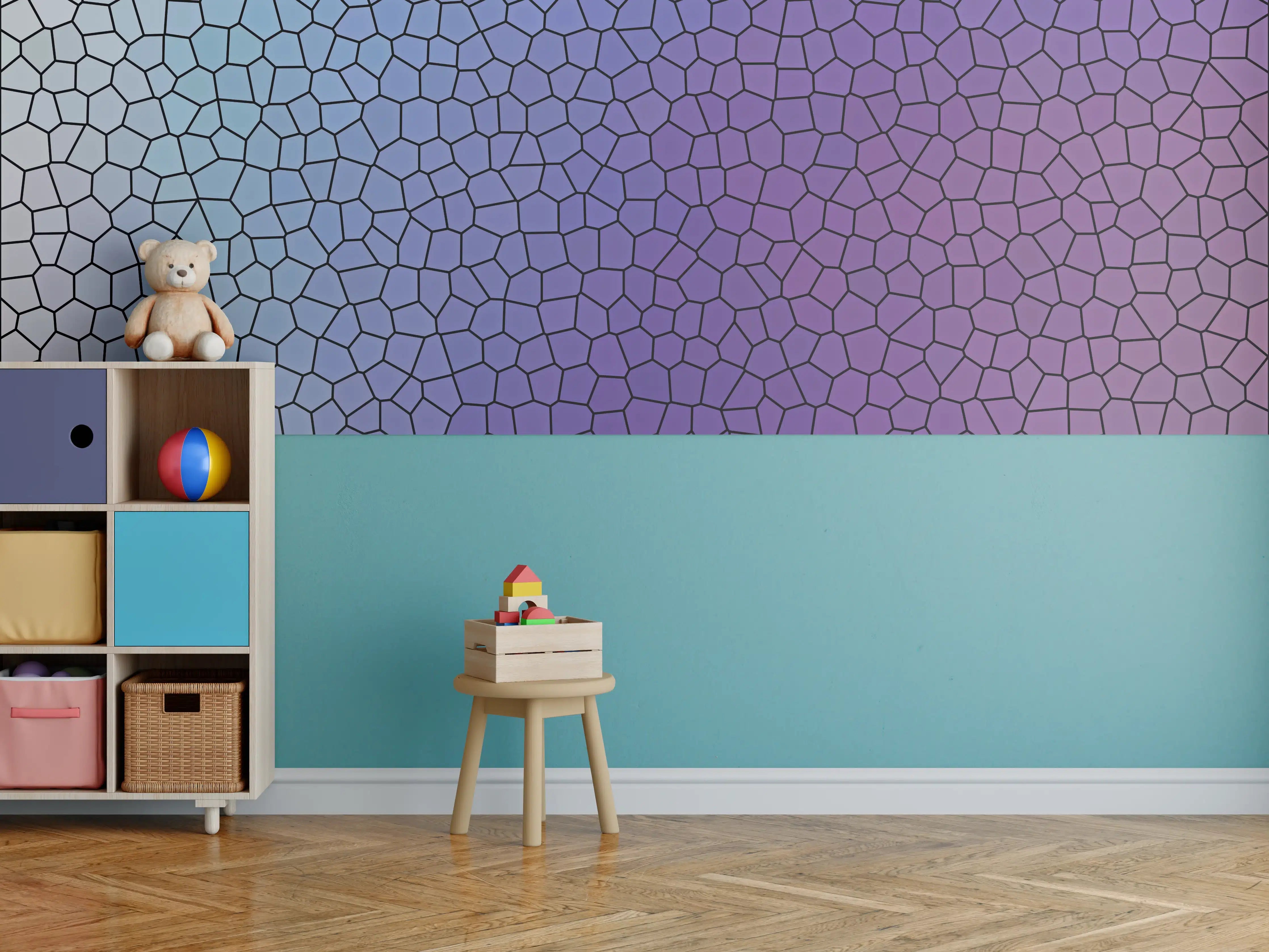 Kinderzimmer Wandgestaltung - Mosaik mit lila-bläulichem Übergang