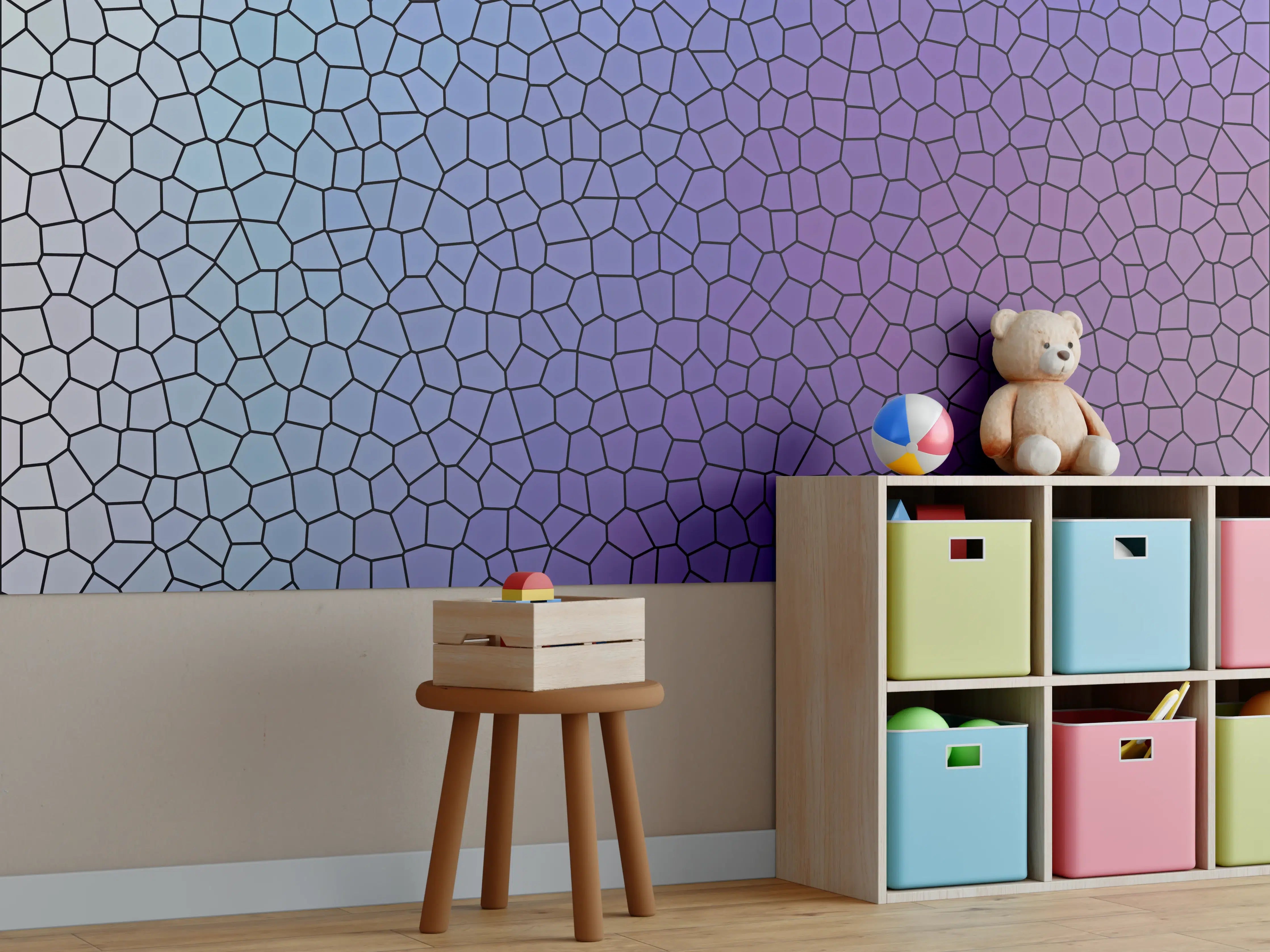 Kinderzimmer Wandgestaltung - Mosaik mit lila-bläulichem Übergang