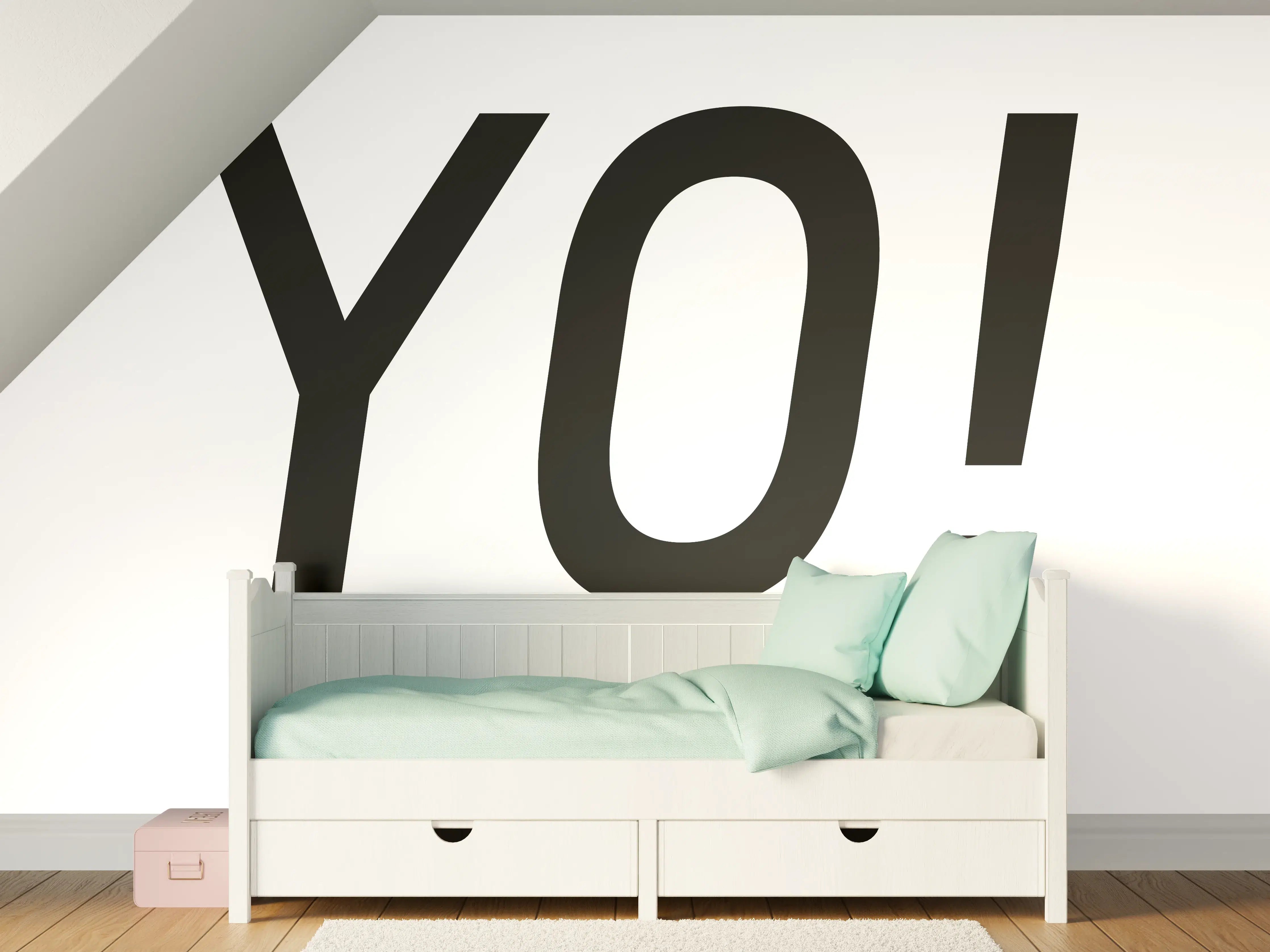 Kinderzimmer Wandgestaltung - Motivational 'YO!' Schwarz-Weiß-Design