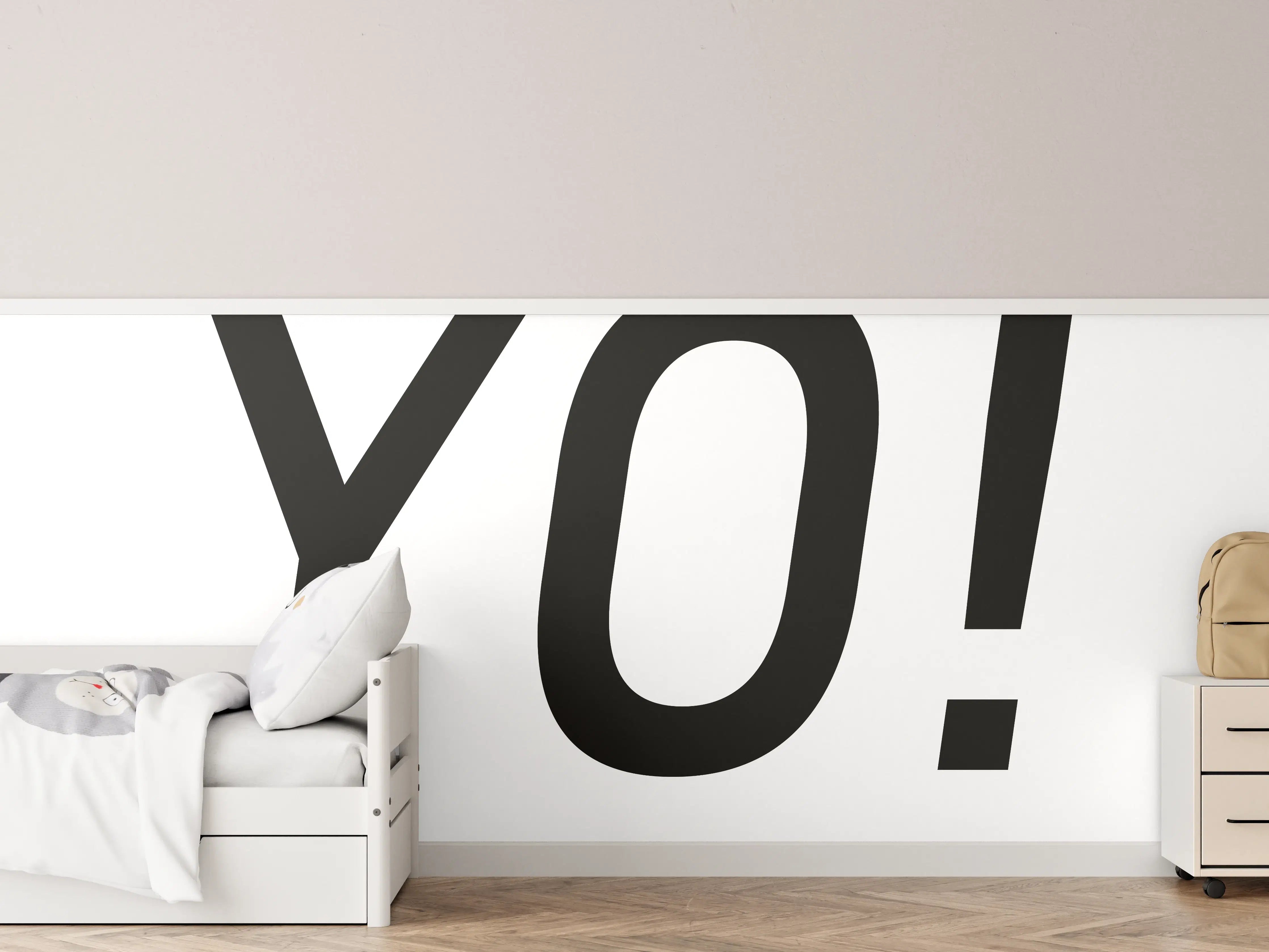 Kinderzimmer Wandgestaltung - Motivational 'YO!' Schwarz-Weiß-Design