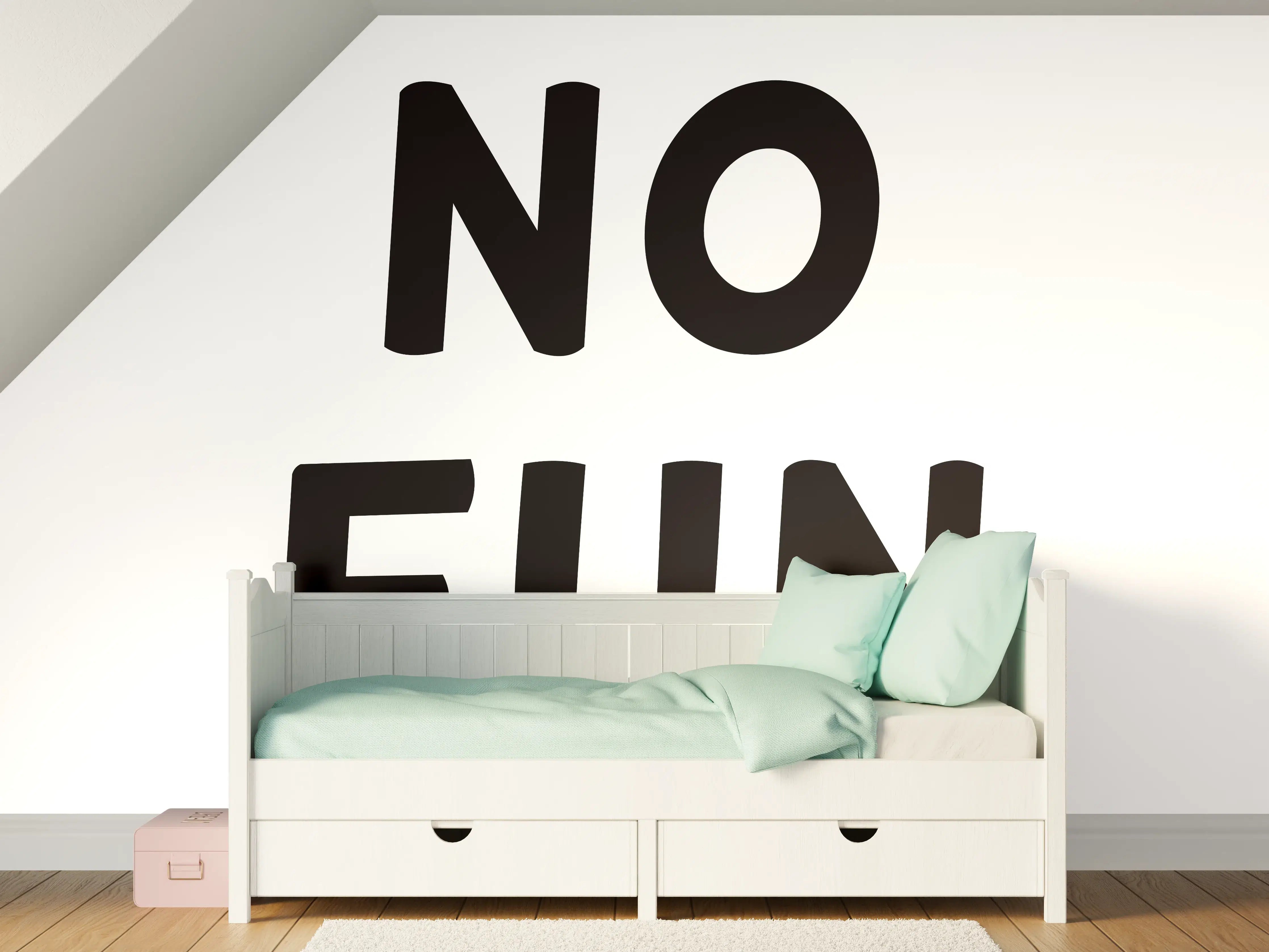 Kinderzimmer Wandgestaltung - Motivationaler 'No Fun' Schriftzug