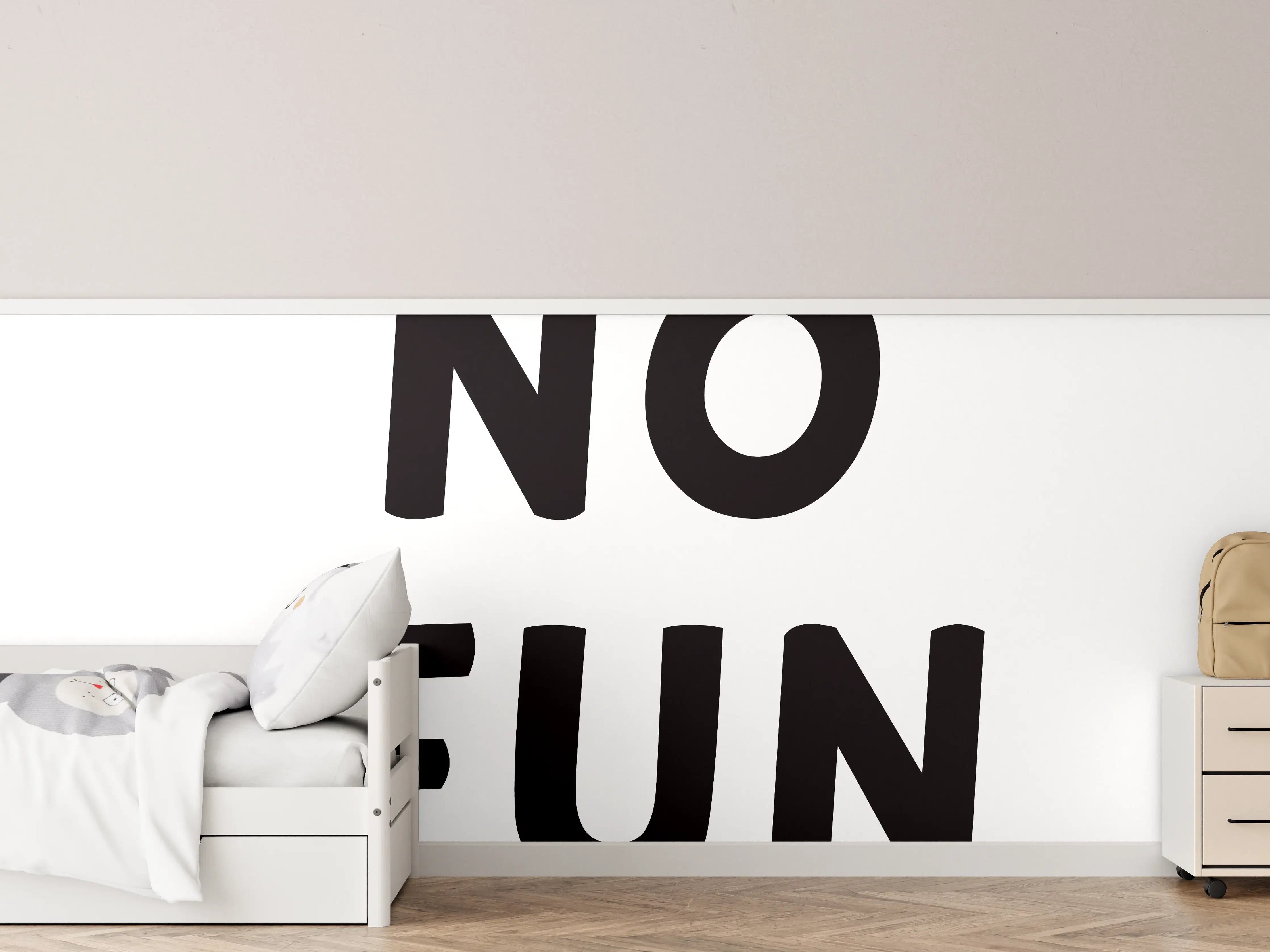 Kinderzimmer Wandgestaltung - Motivationaler 'No Fun' Schriftzug