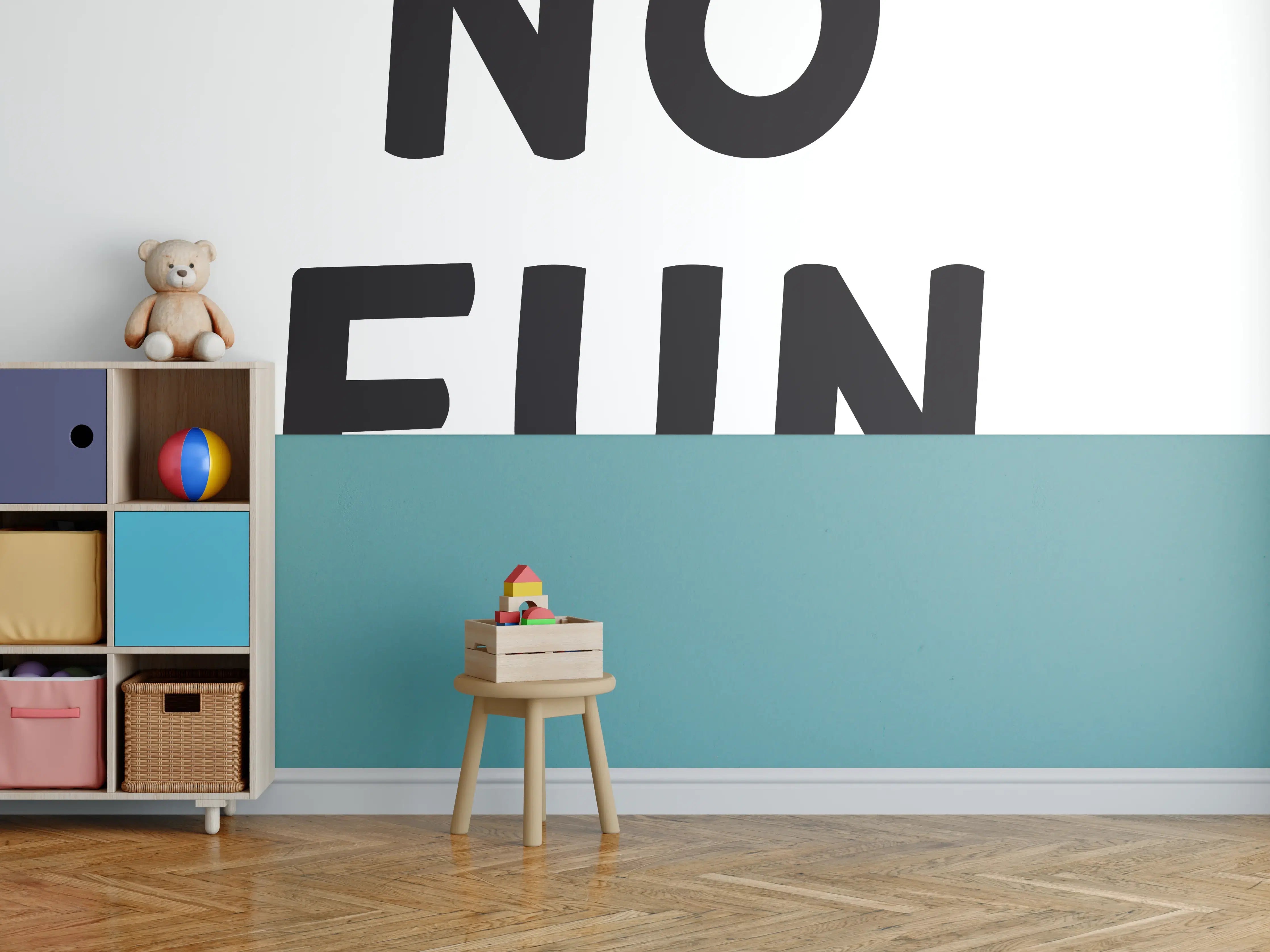 Kinderzimmer Wandgestaltung - Motivationaler 'No Fun' Schriftzug