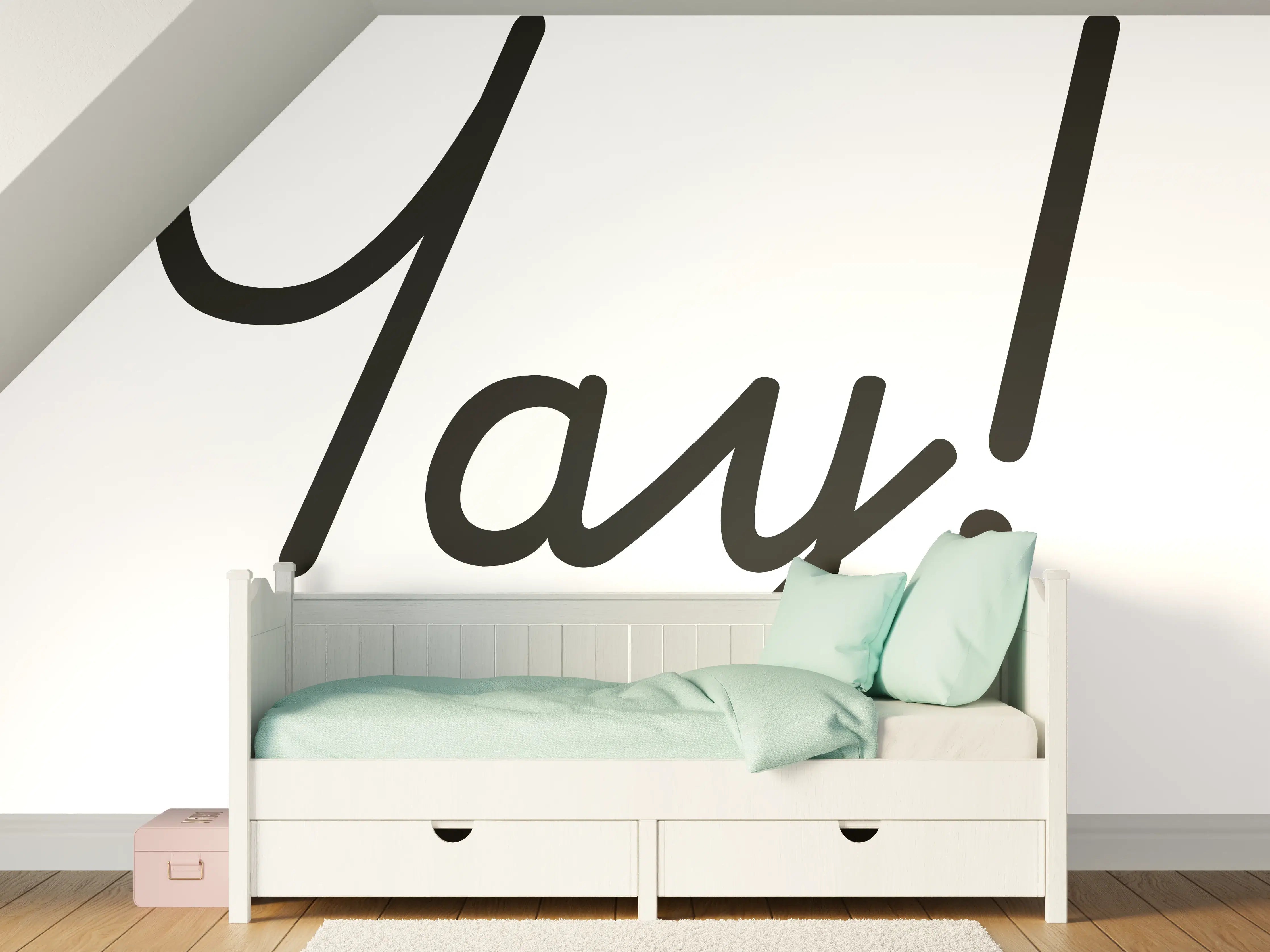 Kinderzimmer Wandgestaltung - Motivationaler 'Yay!' Typo-Druck